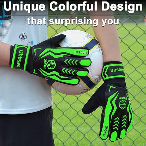 Miniatura 5 de Obbsen Guantes de portero de fútbol para niños jóvenes y adultos guantes de portero de fútbol de agarre fuerte con protección para los dedos hombres
