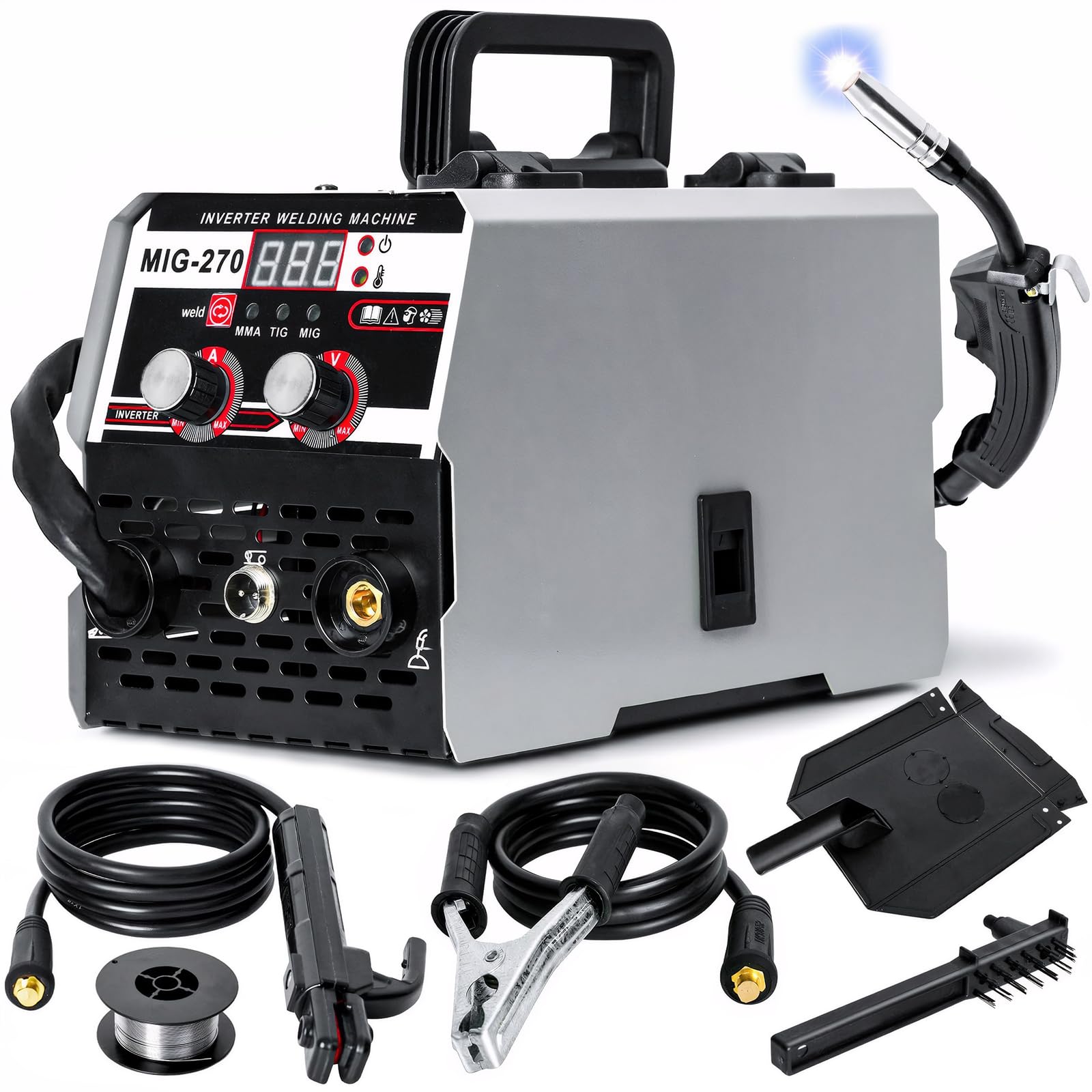 QXRSOP MIG MMA Welder 220V Gasless Flux Core MIG Welding Machine Stick 3 in 1 Synergic Welding Machine Digital Screen Display IGBT Inverter Portable Gasless Welder Equipment