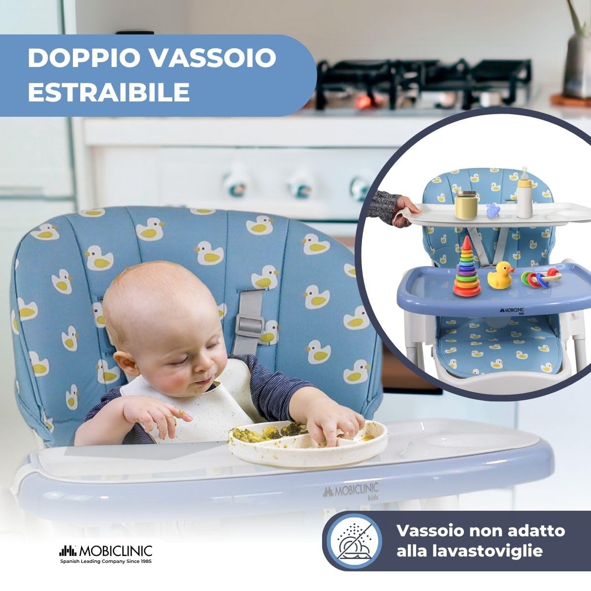 Mobiclinic® kids, Seggiolone per bambini, Evolutiva, Pieghevole, Trasformabile in, Simba, Imbracatura a 5 punti, Ruote con freno, Doppio vassoio estraibile, Tessuto lavabile, Regolabile