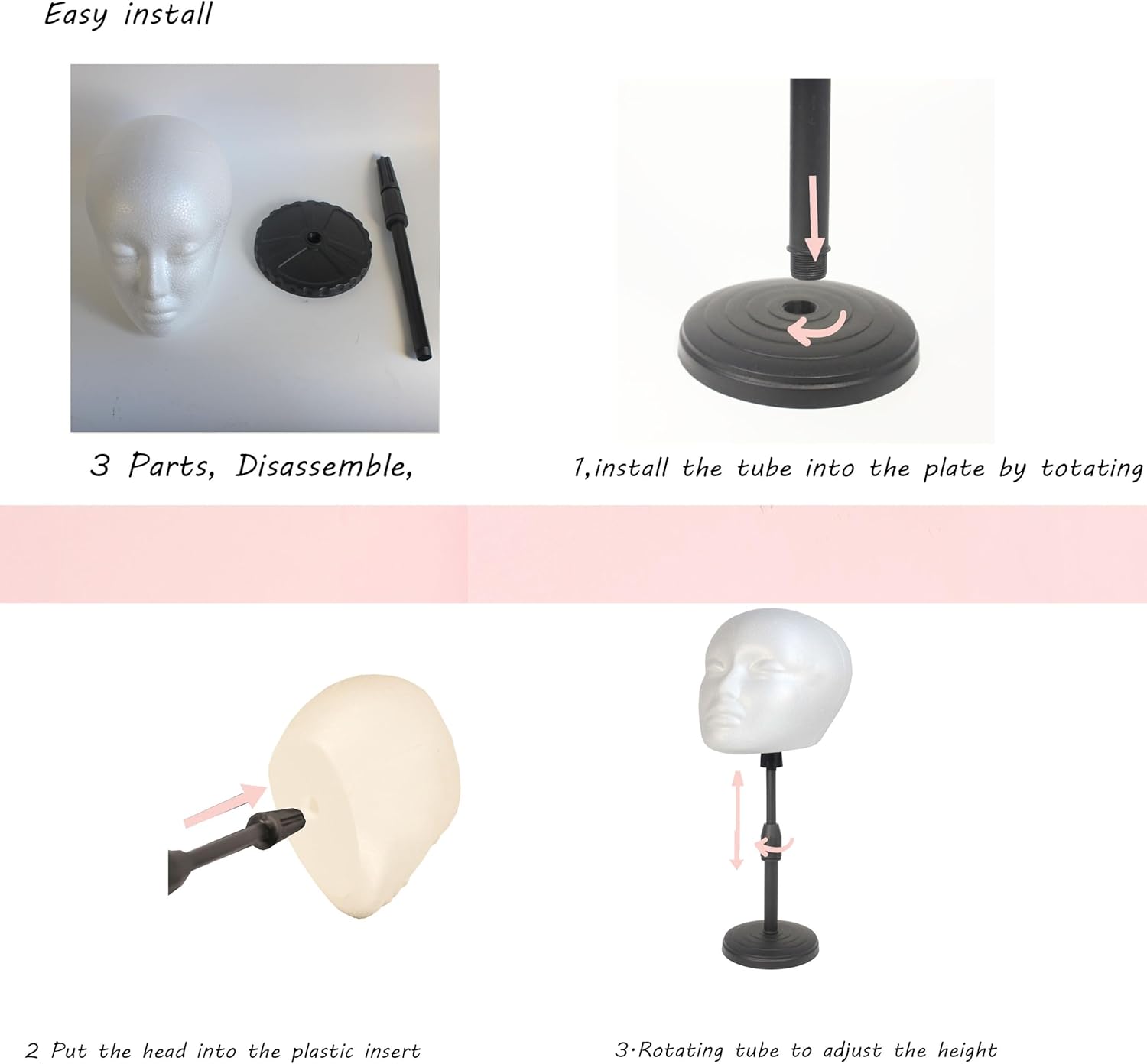 2 PACKS 22 inch tall high Adjustable wig or hat styrofoam female mannequin head holder stand (15.5”to 22”)(ADTALL02-White )