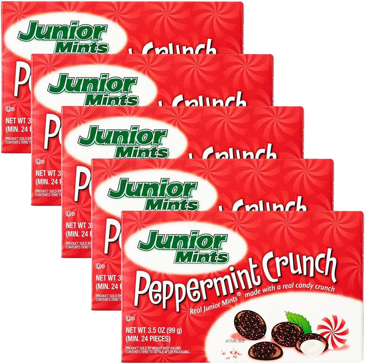 GEEOOLLAH Junior Mints Peppermint Crunch,5 pack of 3.5oz boxes (5)