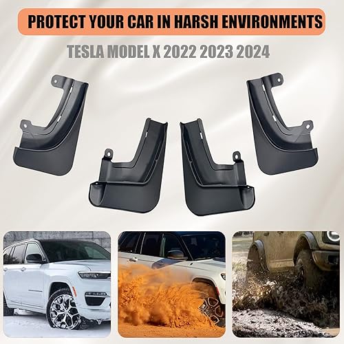 Miniatura 5 de Aletas de barro para Tesla Model X 2022 2023 2024  Protectores de salpicaduras delanteros y traseros, protección contra sedimentos de vehículos de