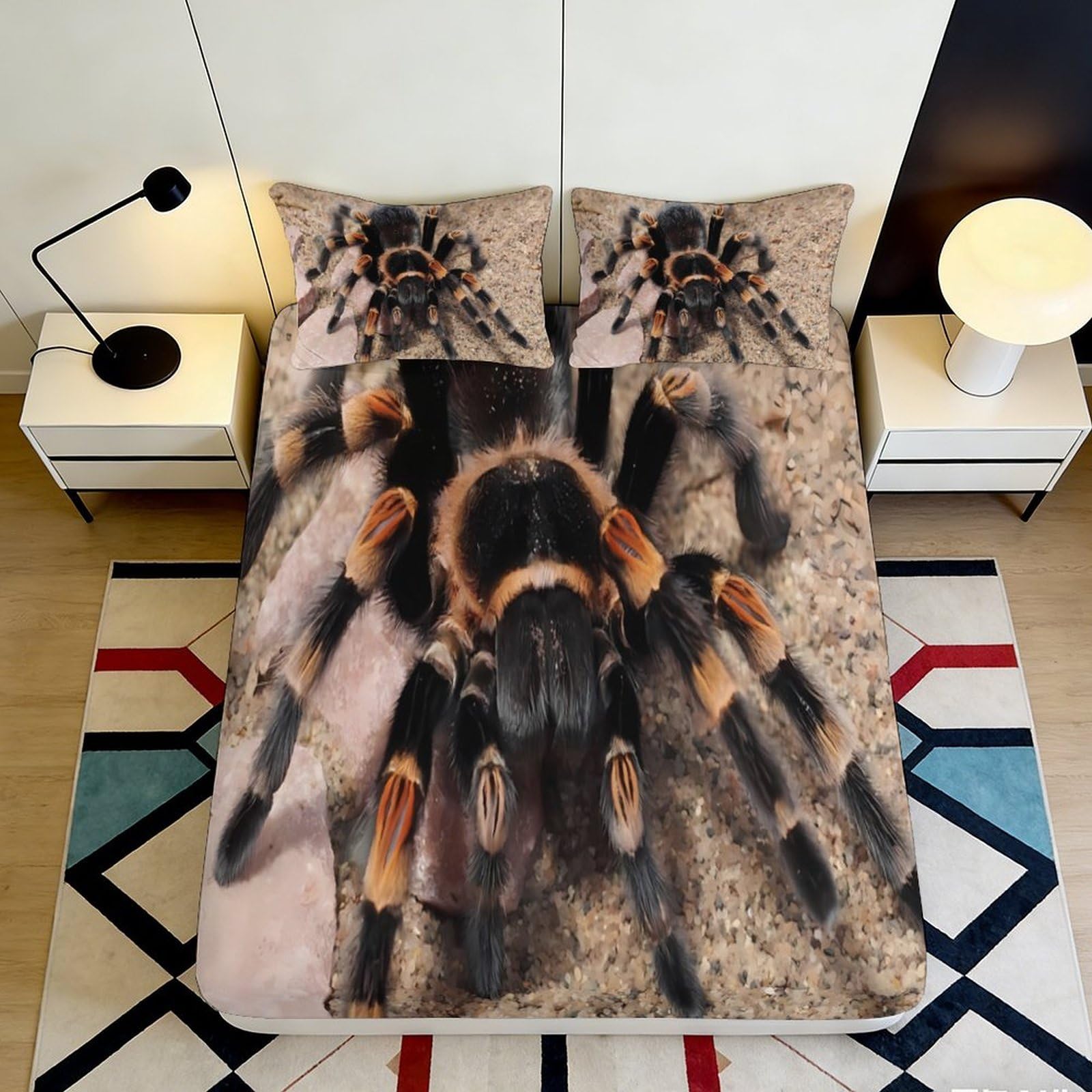 3D Printed Realistic Tarantula Fitted Sheet Microfiber Soft Breathable Spider Pattern Mattress Cover for Bedroom Dorm Decor 90x200x25cm
