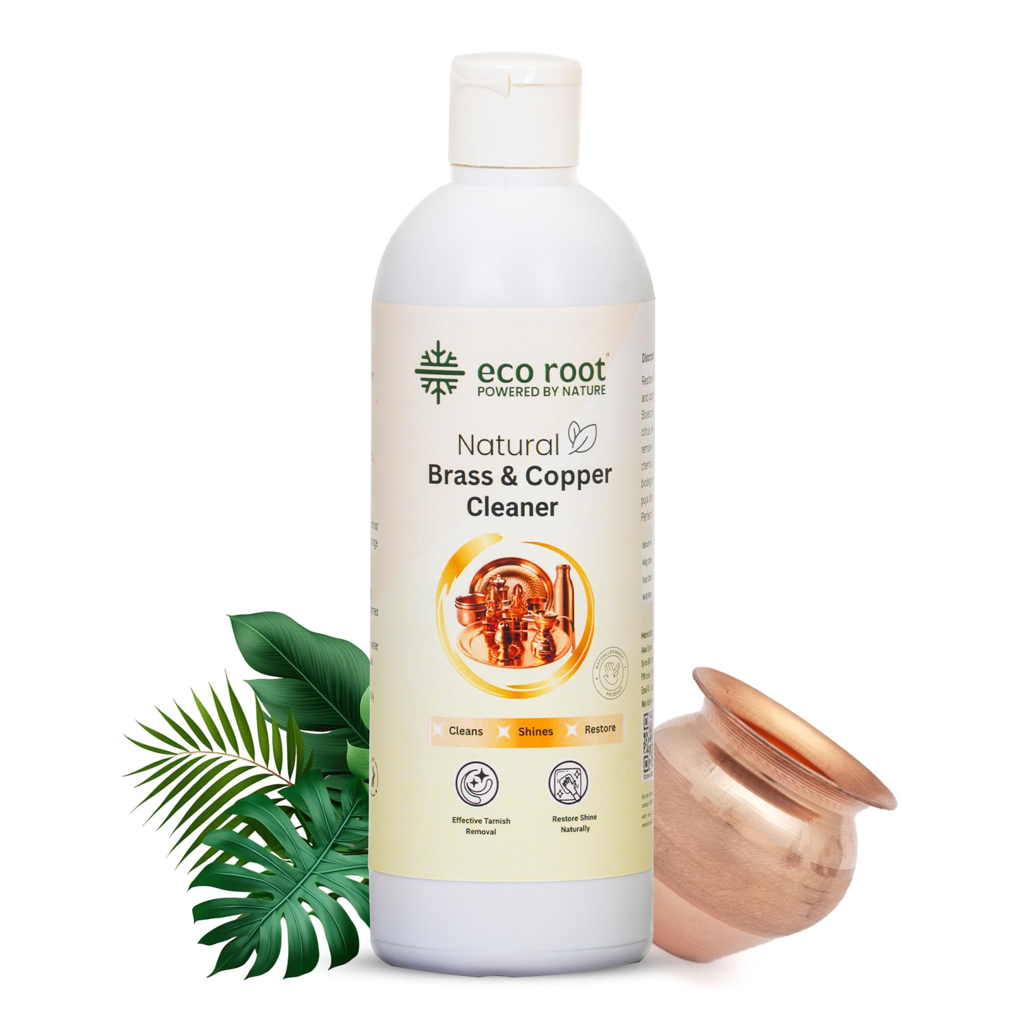 ECOROOT Brass & Copper Cleaner | Eco-Friendly Bio-Enzyme Metal Polish for Brass, Copper & Bronze | Removes Tarnish & Oxidation | Safe for Pooja Items & Kitchen Utensils | 250ml