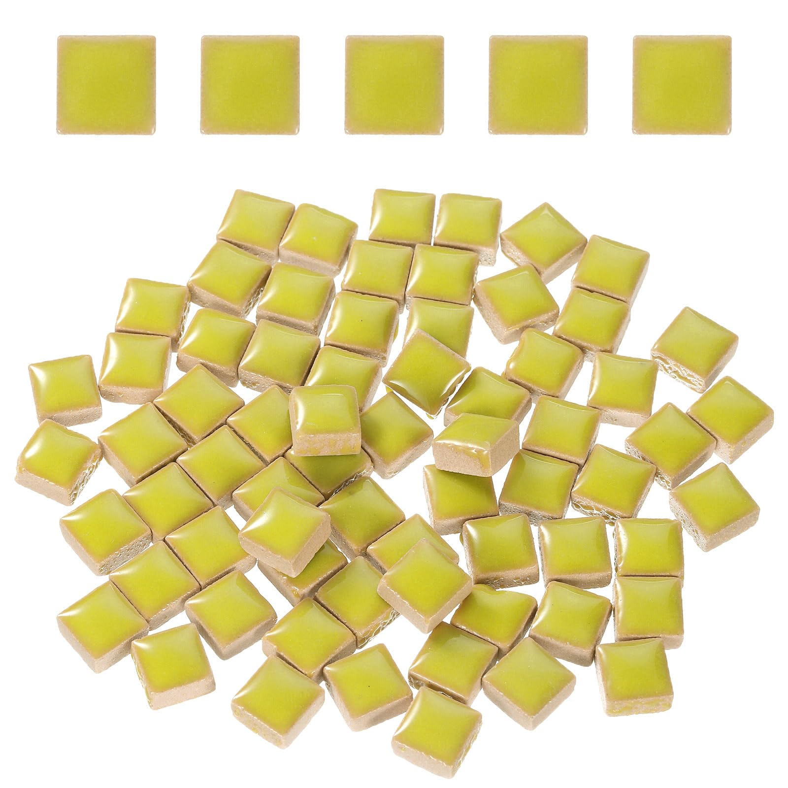 QUARKZMAN Kwadratowe płytki mozaikowe, 100 g, kolorowe płytki ceramiczne do majsterkowania, do dekoracji domu, rzemiosło, projekty DIY, 1 x 1 cm, jasnożółte