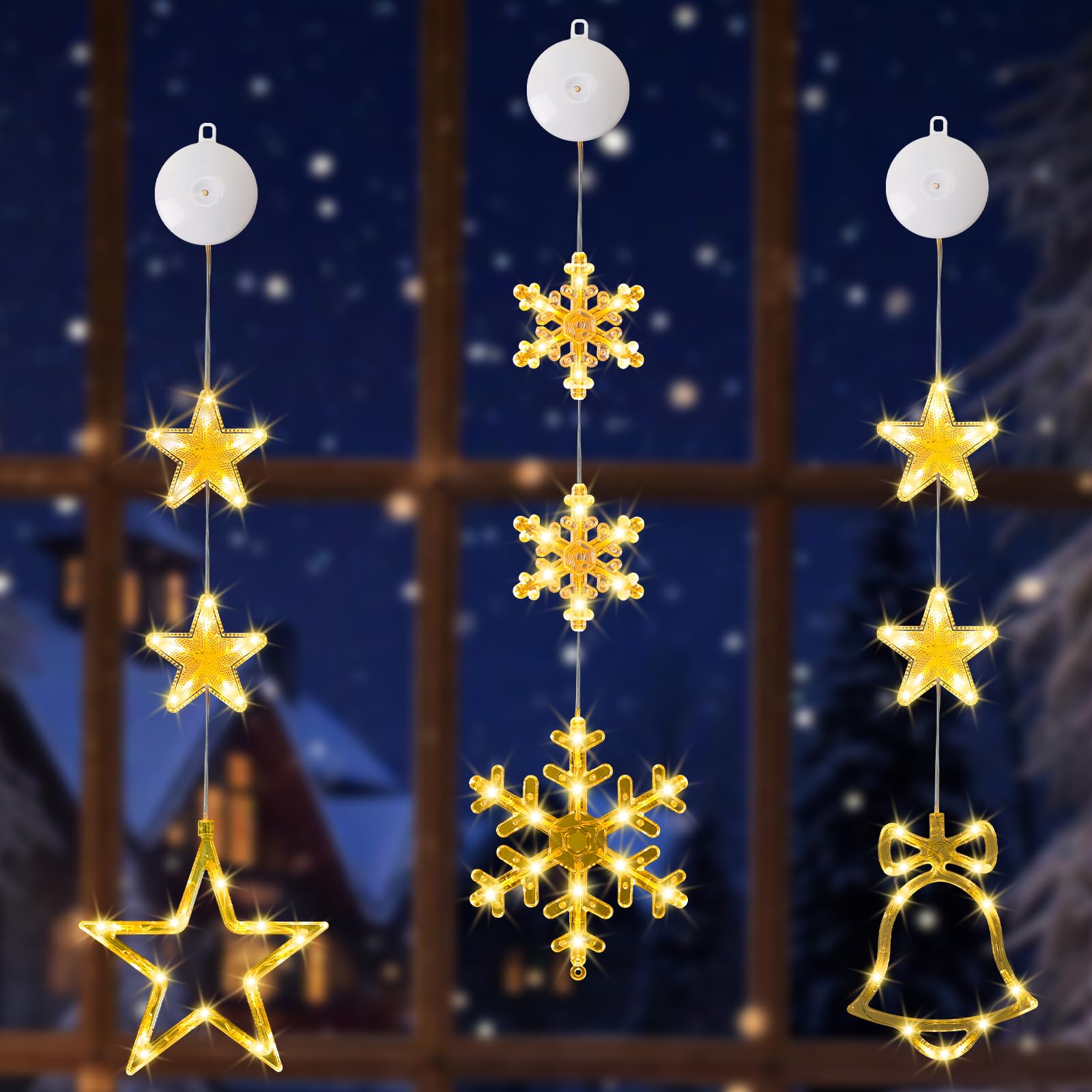 Yizhet Christmas Window Lights, 3Pcs Hanging Christmas Lights, Warm White