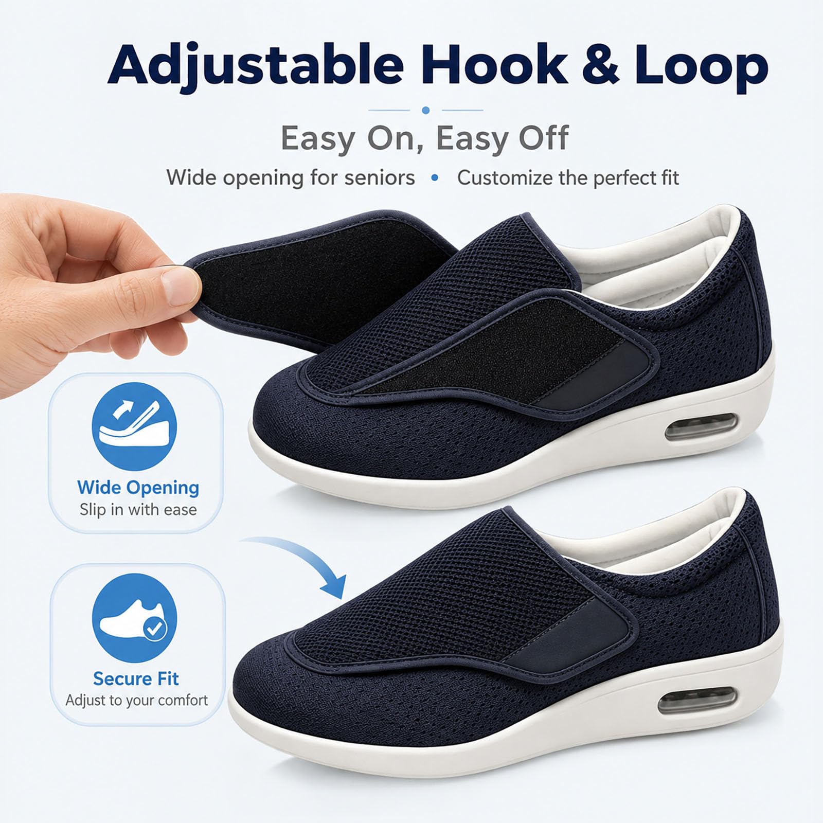 Generisch Women's Hook Loop Trainers for Swollen Feet, Bandage Shoes