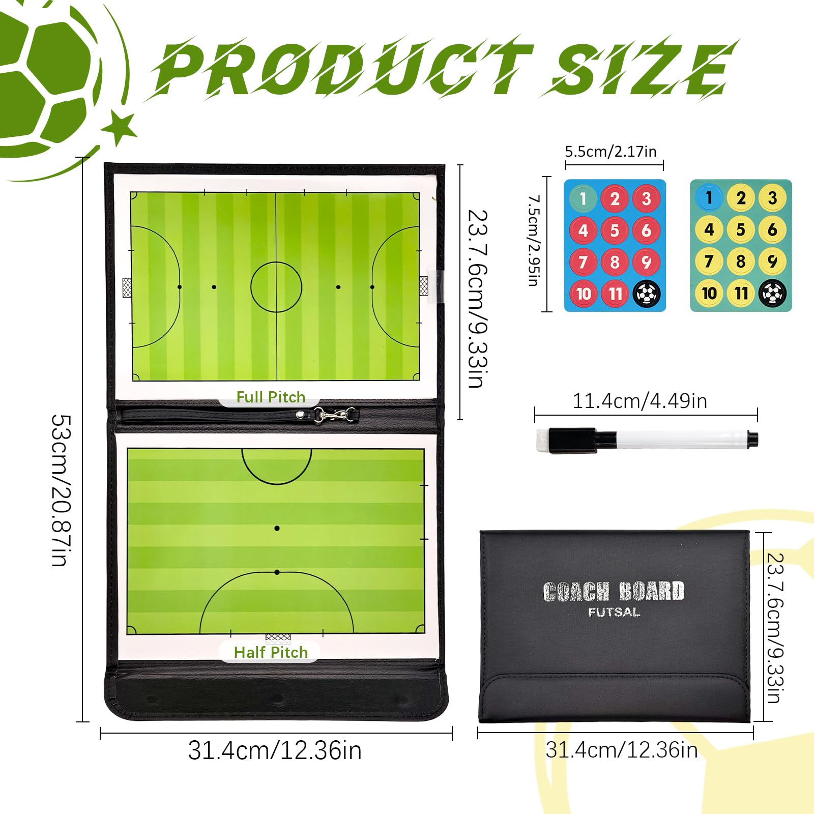 Pizarra Futbol Sala Entrenador Magnetica Futsal con Imanes Lapiceros Carpeta Tactica