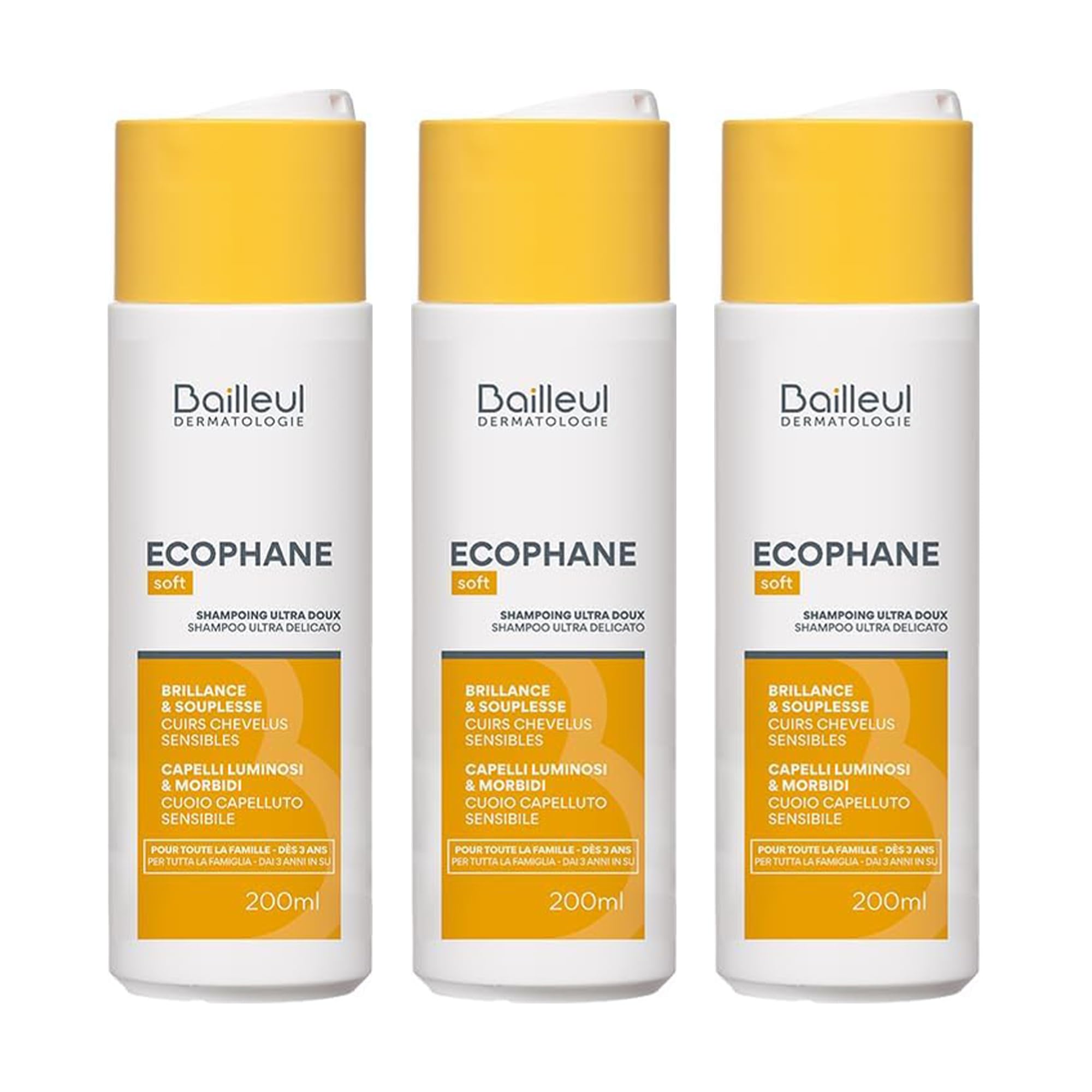 Bailleul | Ecophane Soft | Shampoo ultra morbido, confezione da 3 x 200 ml, capelli opachi e fragili, morbidezza, lucentezza e morbidezza