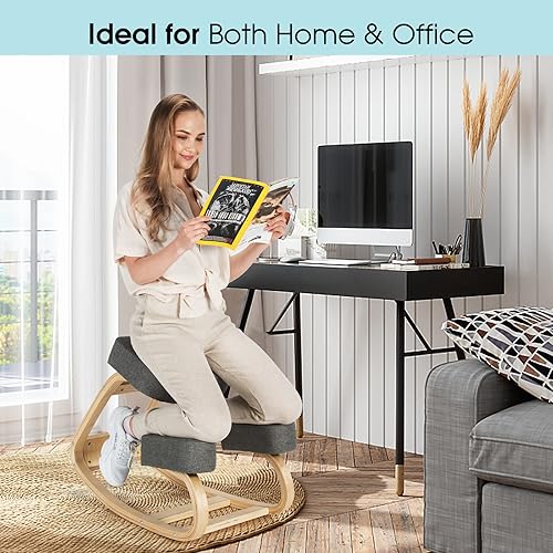 Miniatura 2 de Giantex Silla arrodillada, silla de postura de madera, carga máxima de 330 libras, mecedora con cojín suave, alivio natural para dolor de espalda,