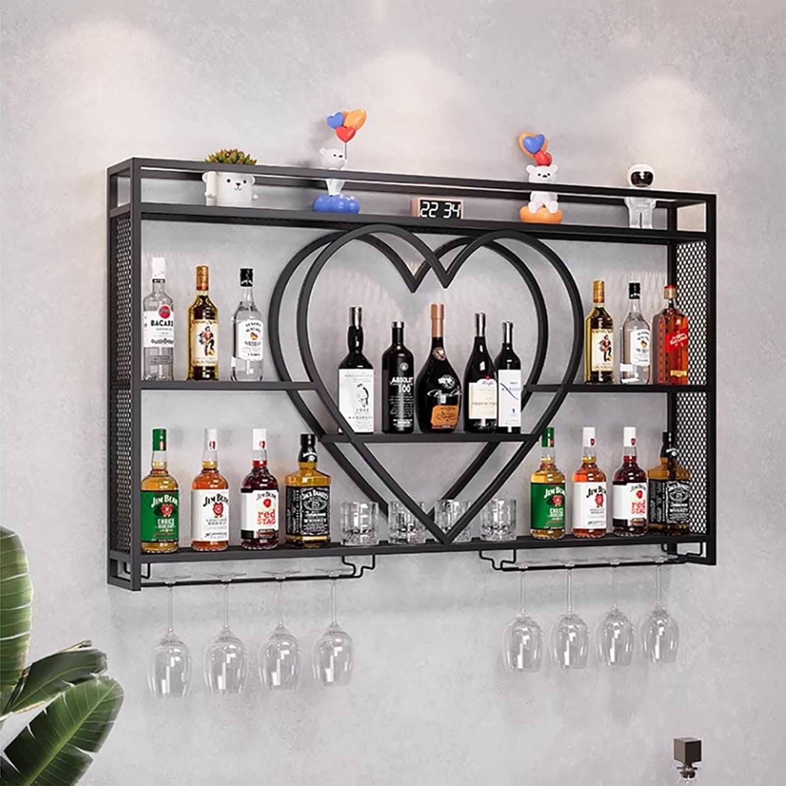 Portabottiglie da Parete in Metallo con Ripiani sospesi, Ideale per Bar Domestici e riranti.