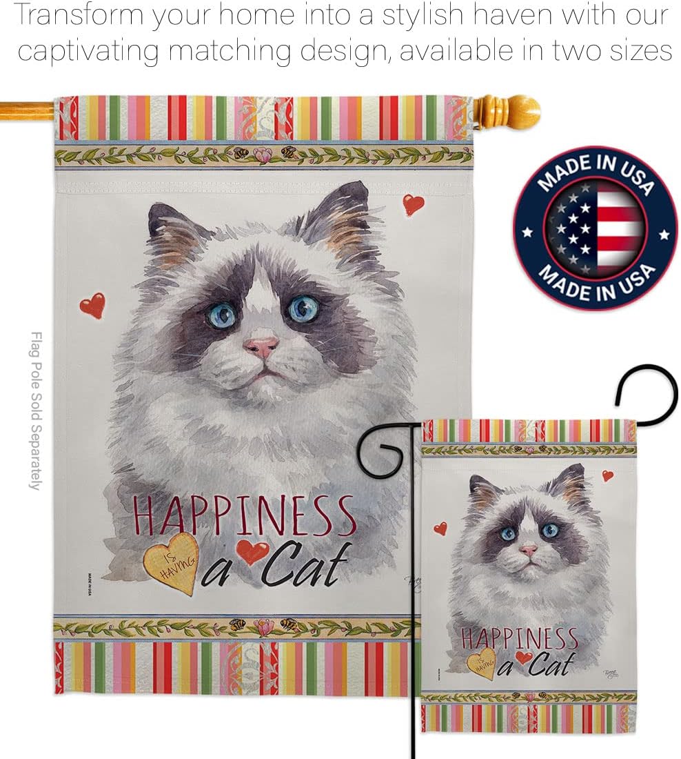 Breeze Decor Blue Bicolor Ragdoll Happiness Garden Flag-Set with Stand Cat Kitten Meow Spoiled Paw Fur Pet Nature Farm Animal Creature House Banner Small Yard Gift Double-Sided, Made in USA