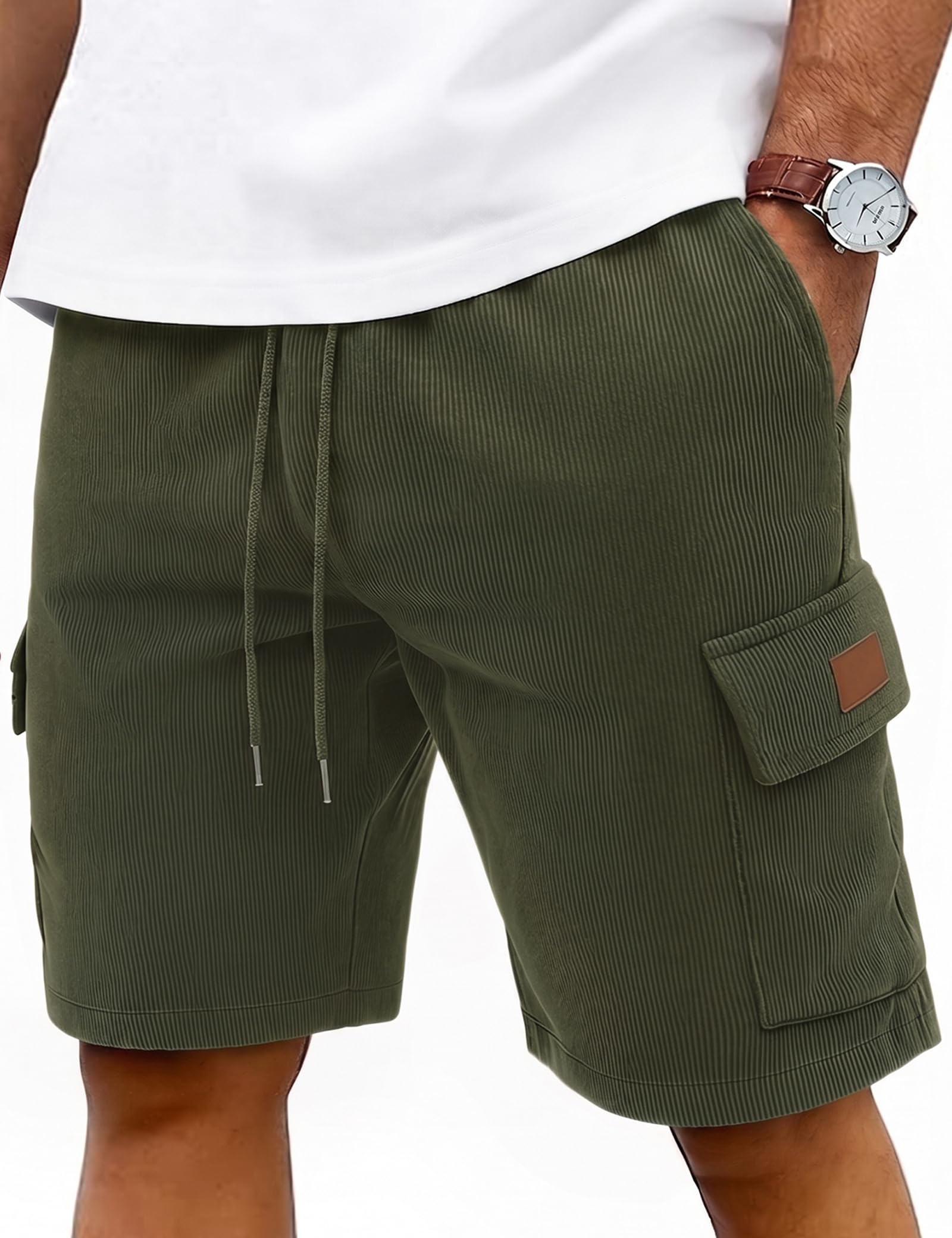 iClosam Herren Cord Cargo Shorts mit elastischem Bund S bis 3XL | Abriebfestes Material, mehrere Taschen, für Sommer und Freizeit