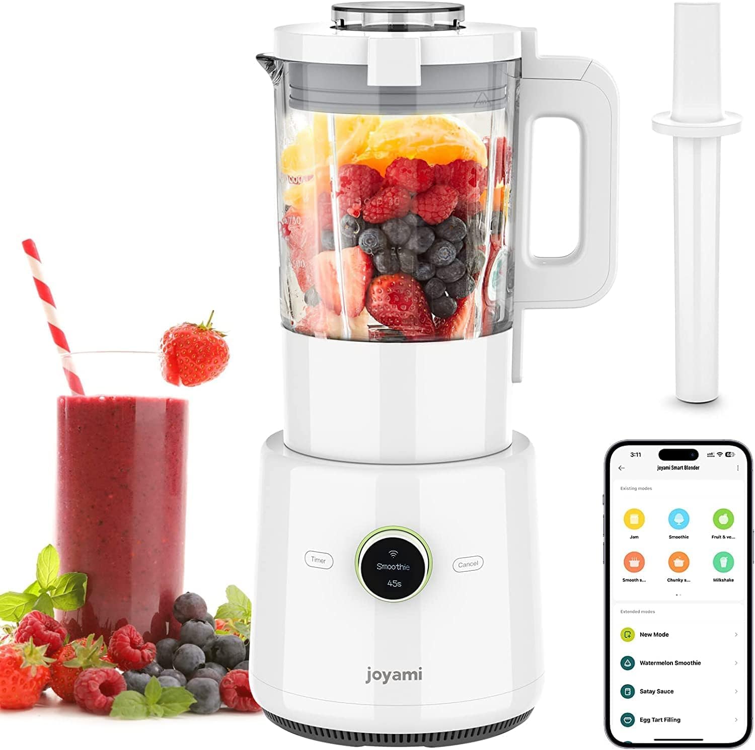 joyami Smart Standmixer 1,6L contenitore di vetro completo funzioni controllo app WiFi Caldo & Freddo autopulente trituratore ghiaccio, dessert congelati, bianco zuppa