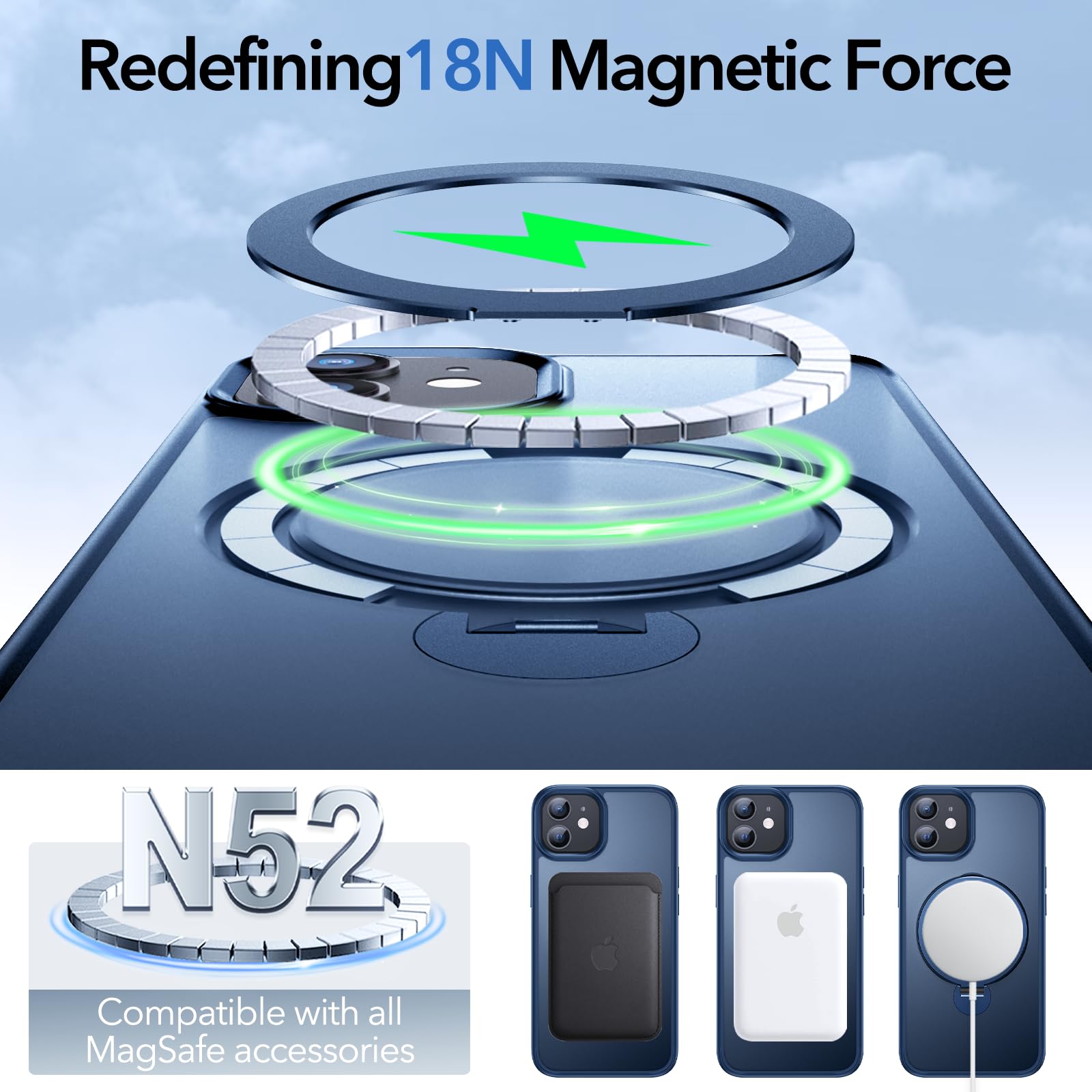 Anqrp 360° ALL-in-ONE Stand Case for iPhone 12/12 Pro Case with Rotatable Magnetic KickStand Ring Holder - Image 4