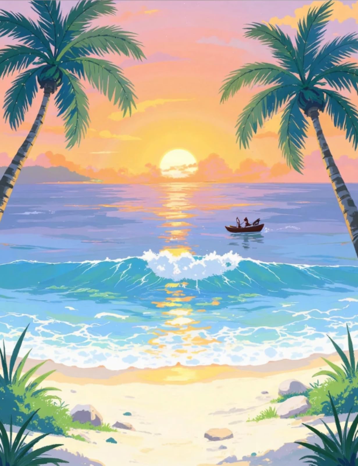 Stithej Pre-Printed Cross Stitch Kit Sunset at the Beach 11CT for Beginner
