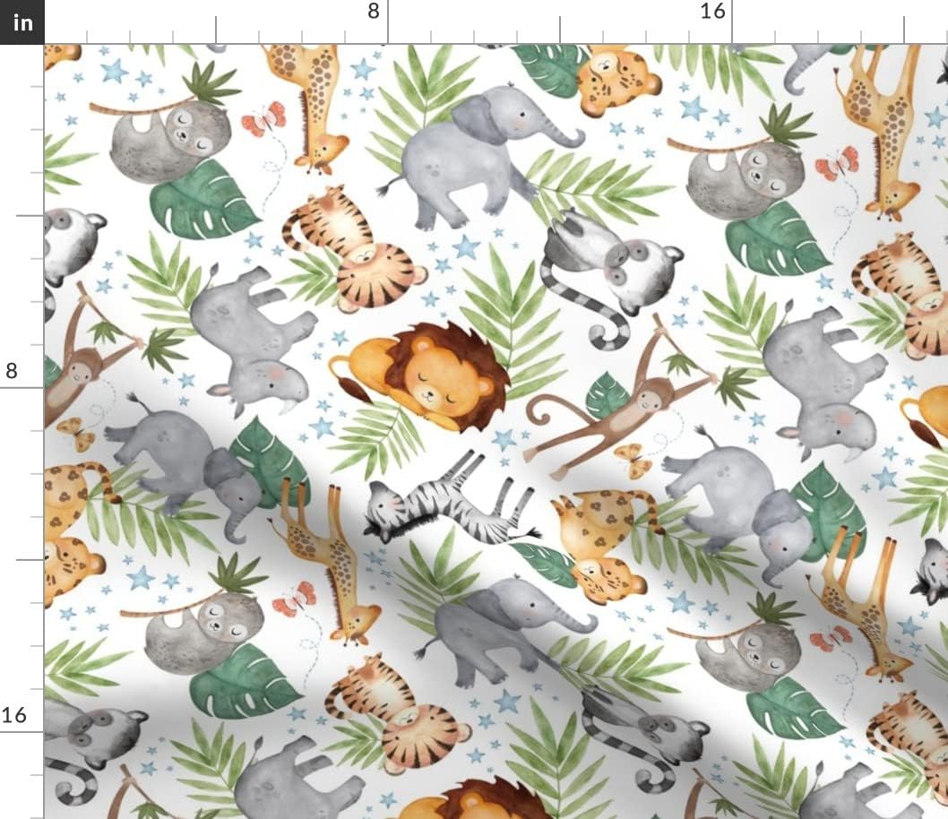 Spoonflower Fabric - Jungle Friends White Kids Safari Animal Nursery Lion Elephant Giraffe Printed on Petal Signature Cotton Fabric by The Yard - Sewing Quilting Apparel Crafts Decor