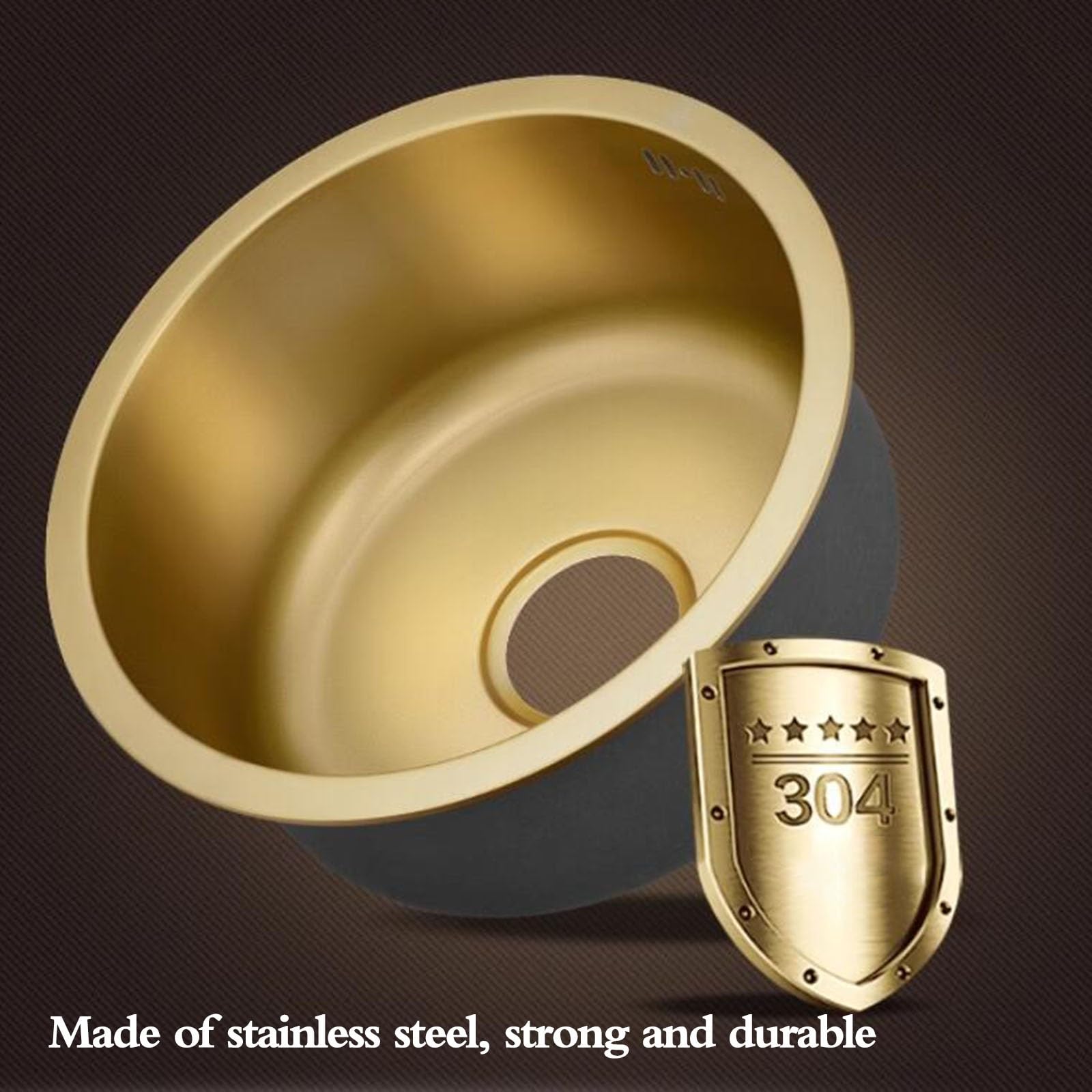 Lavello da Cucina Rotondo Dorato Lavello da Bar in Acciaio Inossidabile di Piccole Dimensioni Mini Lavello da Cucina sottopiano sottopiano per Piscina Lavelli Facili da Pulire (Color : Gold, Size :