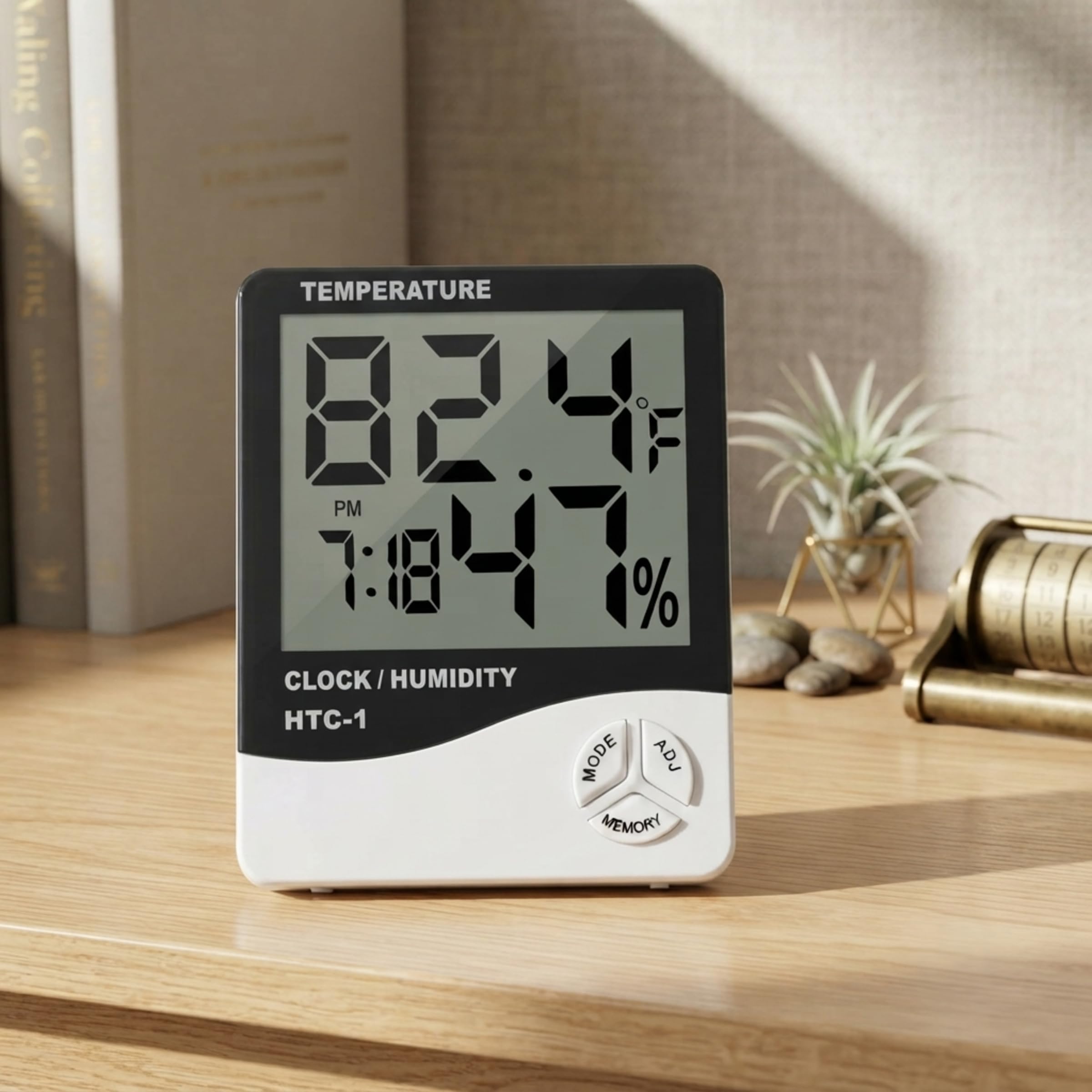 HTC-1 Digital Thermometer Hygrometer with Clock, Indoor | Temperature & Humidity, 12H/24H Clock, Memory Function, Wall Mountable, Large LCD Display-image-34