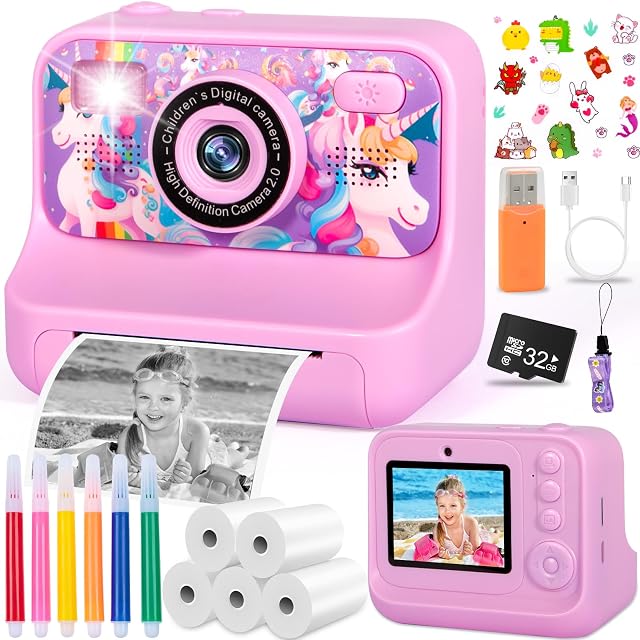 ZQEJEFD Camara Fotos Infantil Instantanea,1080P 2,4" HD Cámara Instantánea para Niños con 32GB Tarjeta,Papel…