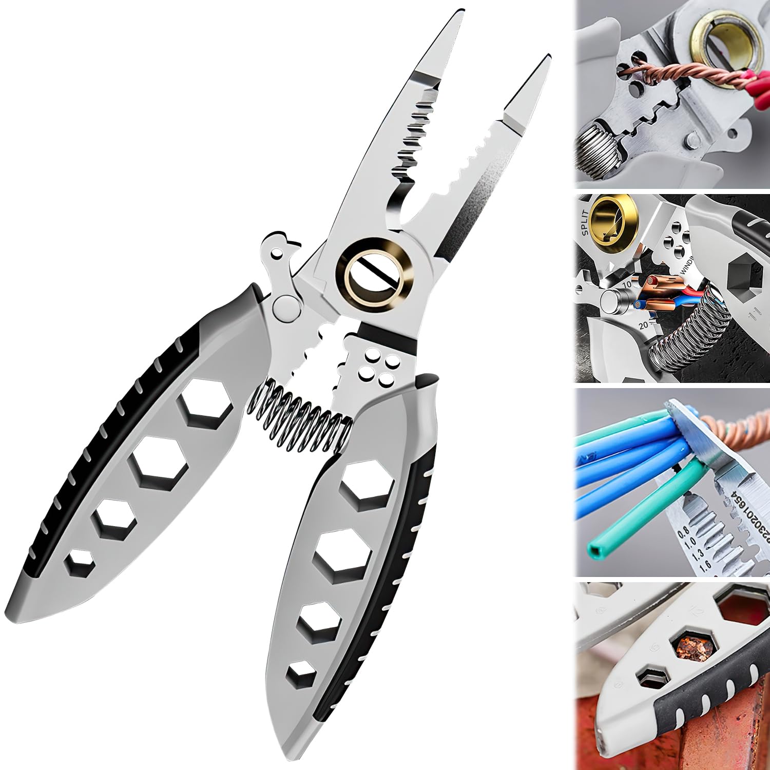 7-Inch Multipurpose Wire Stripper,Upgrade Stainless steel Heavy Duty Multi-Purpose Electrical Wire Stripping Tool and Crimping Tool, 16 in 1 Wire Stripper for Wire Stripping,Cutting and Crimping