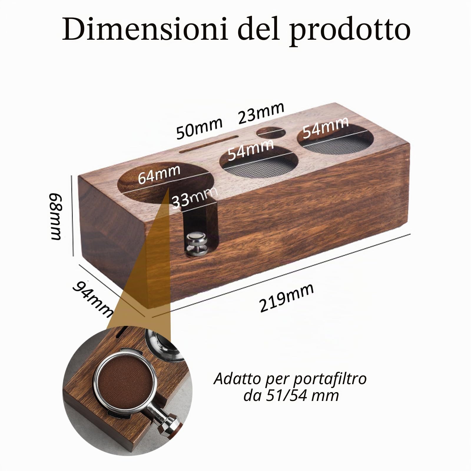 Stazione di Pressatura 51|54mm, Stazione di Pressatura del Caffè in Noce con Cuscino in Silicone, ad Altezza Regolabile, Tamper Station Adatta per la Maggior Parte Degli Accessori per il Caffè