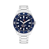 Tommy Hilfiger Orologio con Movimento al Quarzo a Tre Lancetteda Uomo con Cinturino in Acciaio Inossidabile Argentato – 1792202, Silver and Blue