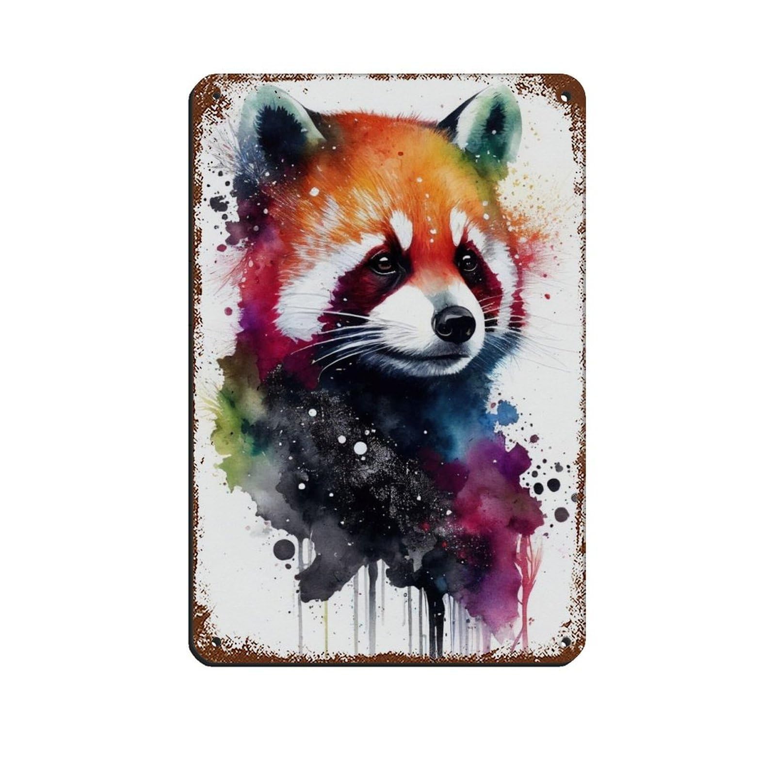 Watercolour Portrait Red Panda Poster Tin Sign Vintage Metal Pub Club Cafe Bar Home Wall Art Decoration Poster Retro 8x12inch(20x30cm)