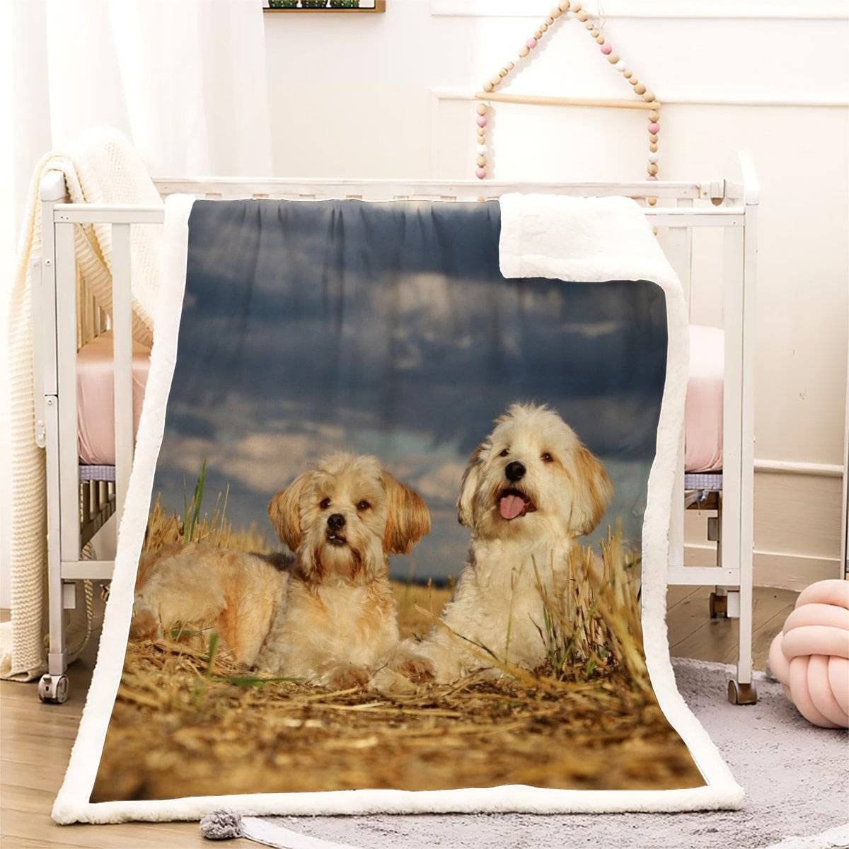 Plaid Couverture Polaire Chien Maltais 3D Chiot De Compagnie Douce Chaude Microfibre ete Hiver Couverture en Flanelle 150x200 pour Jeté de Canapé, Dessus de lit pour Enfant Fille Garcon