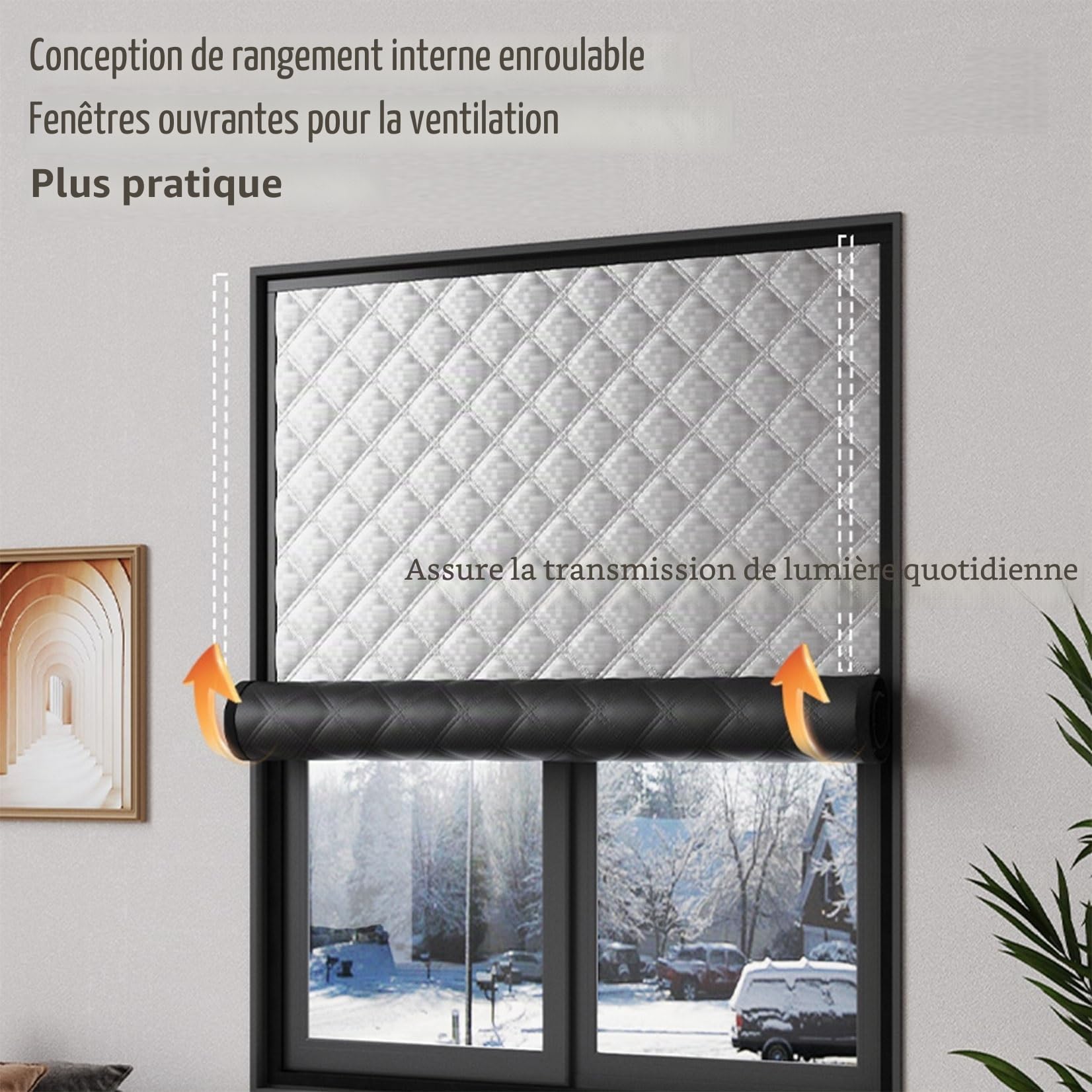 Kit D'Isolation de Fenêtre 110 x 85 cm Coupe-Vent et Insonorisant, Isolant Thermique Rideaux Isolant Hivernage Pas Besoin de Percer des Trous Personnalisable pour l'hiver, Gris