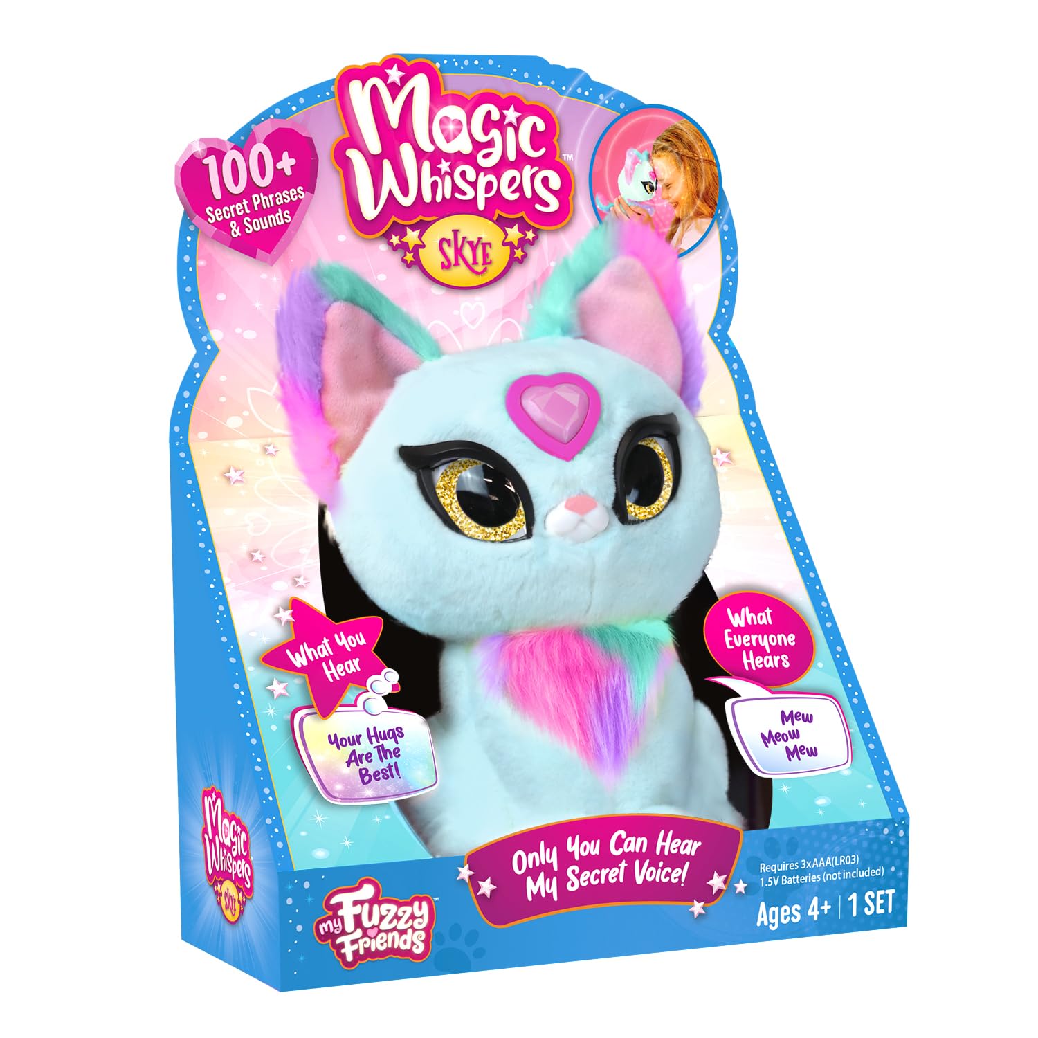 My Fuzzy Friends - Magic Whisper Skye Niebieski, Interaktywna pluszowa zabawka z dźwiękami, odpowiada i szepcze, chłopcy i dziewczęta od 4 lat, słynna (MYG00302) (wersja hiszpańska i angielska)