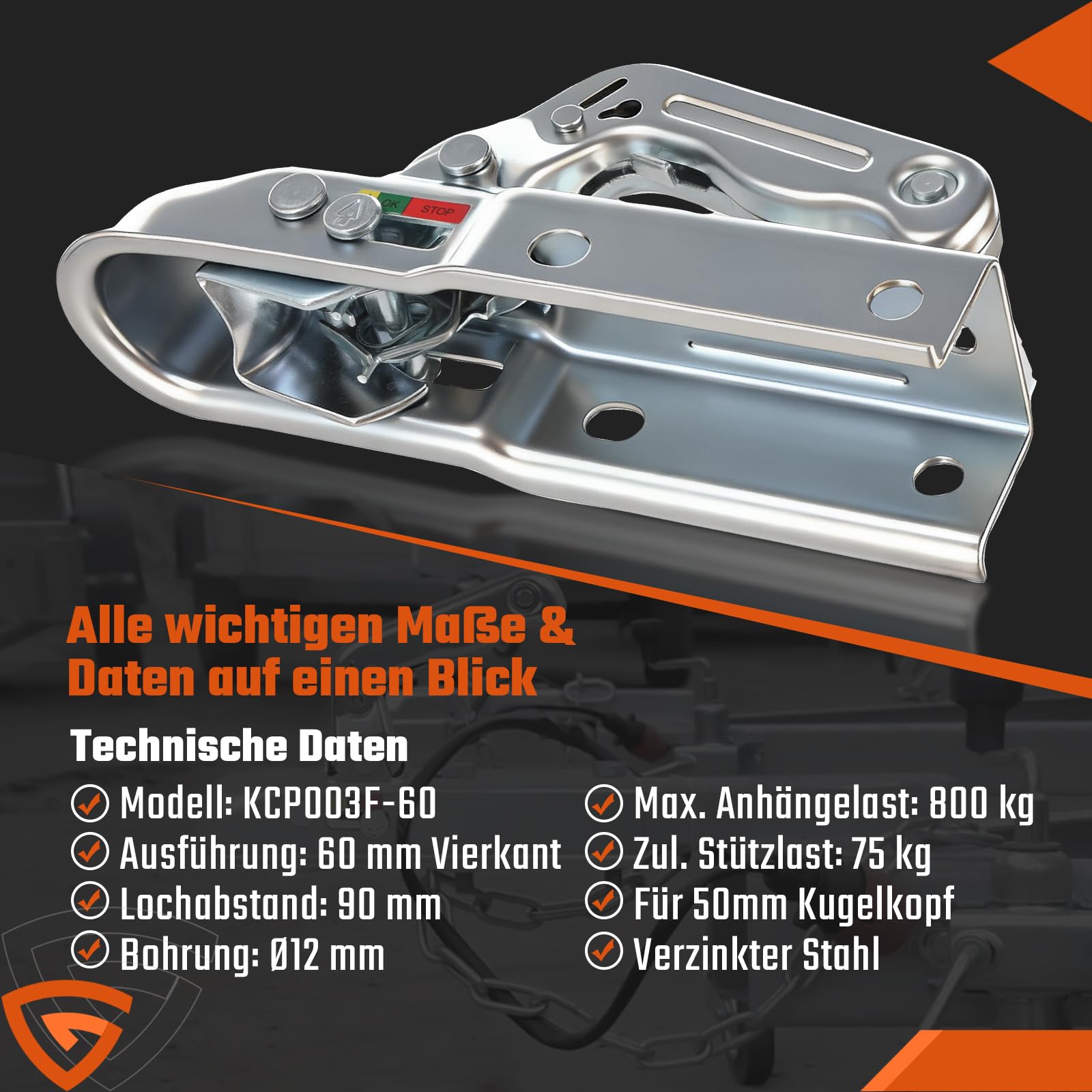 GEARMONSTER Zugkugelkupplung 800KG 50x60mm Universal Anhängerkupplung
