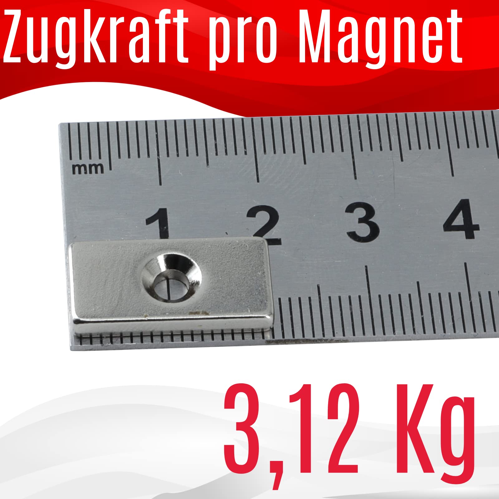 Lot De 4] Aimants Néodyme Avec Trou – Barre Magnétique Avec Alésage – 80 Mm – 2 Trous – Aimant Puissant Force 32 Kg – Barre Plate – Aimant