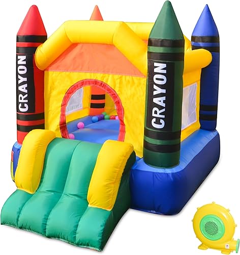 Mini casa inflable para exteriores e interiores con soplador para niños pequeños castillo con tobogán, soplador de aire, bolsa de transporte y bolsa