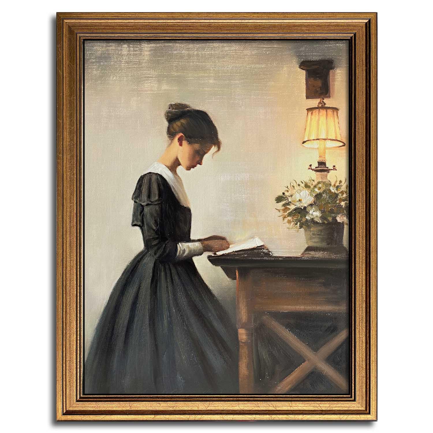 Gold Framed Wall Art Room Decor Classical Oil Painting Canvas Print Vintage Wall Art for Living Room Bedroom Decor (Young Girl, 10L x 8W)