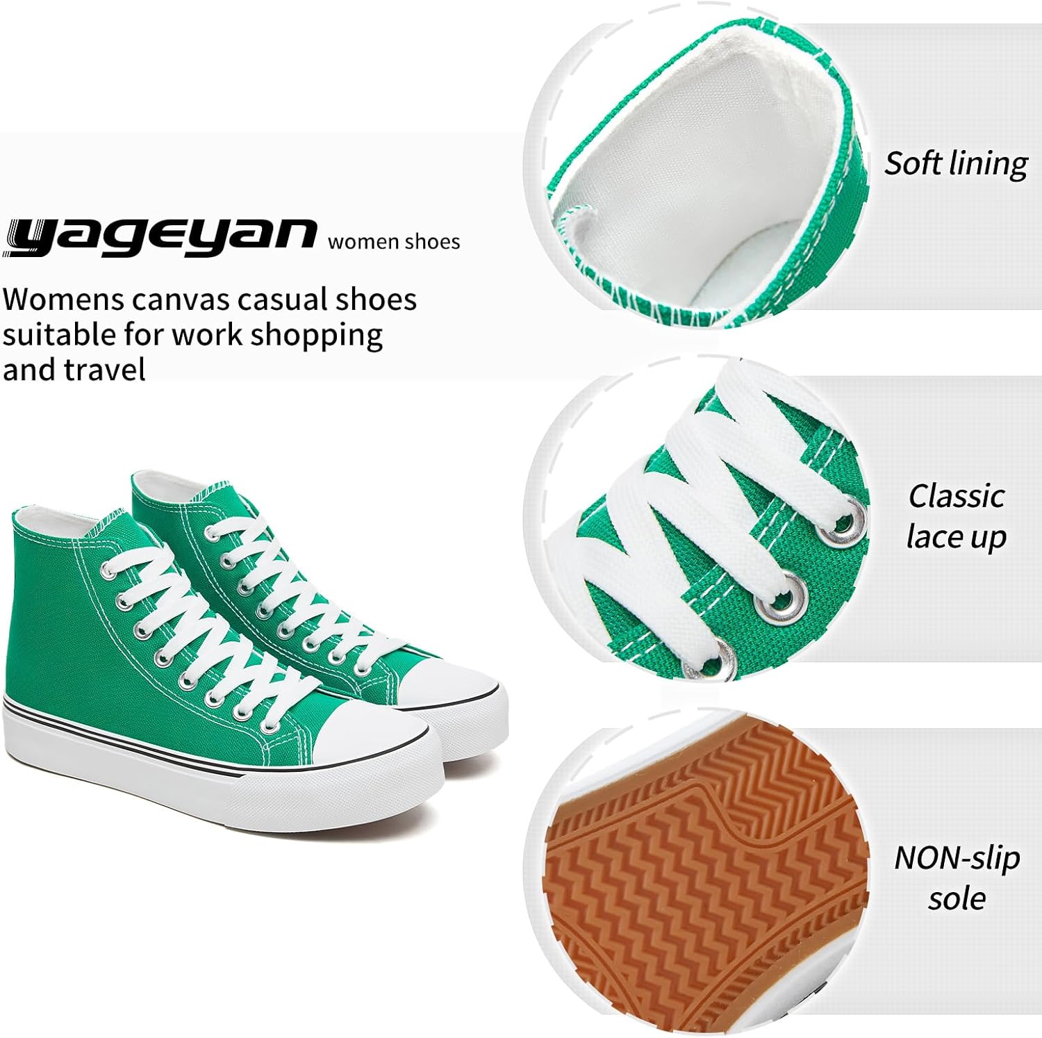 yageyan Womens High Top Canvas Sneakers Lace up Fashion Shoes for Women Casual Classic - Image 3