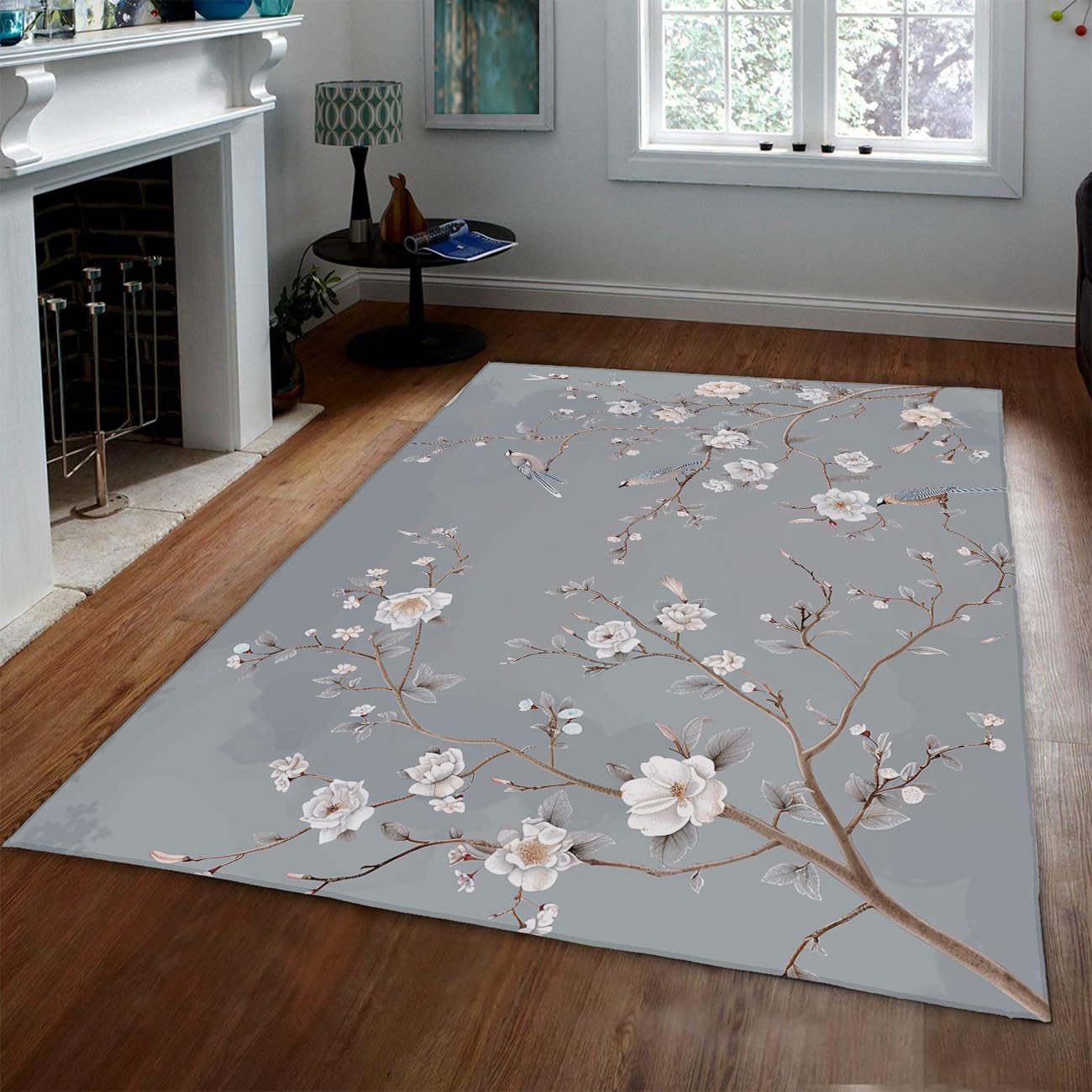 Tapis fin floral haut de gamme 120x180cm antidérapant lavable pour salon élégant
