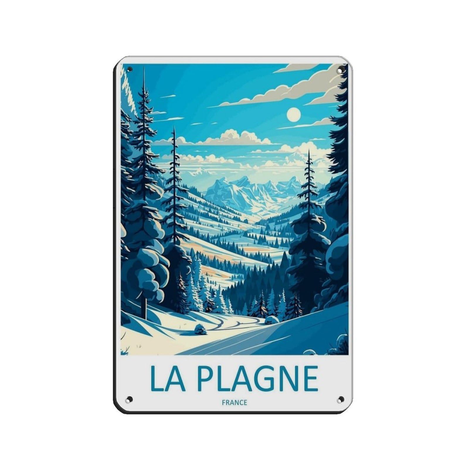 La Plagne Travel Art Ski Art Gift (62) Retro Poster Metal Tin Sign Chic Art Retro Iron Painting Bar People Cave Cafe Family Garage Poster Wall Decoration 8x12inch(20x30cm)