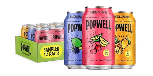 Vista 8 de Popwell Classic Cola Refresco prebiótico con cafeína mejor para ti, con 6g de fibra, 1g de azúcar, vitaminas y apoyo a la inmunidad, latas de 12 fl