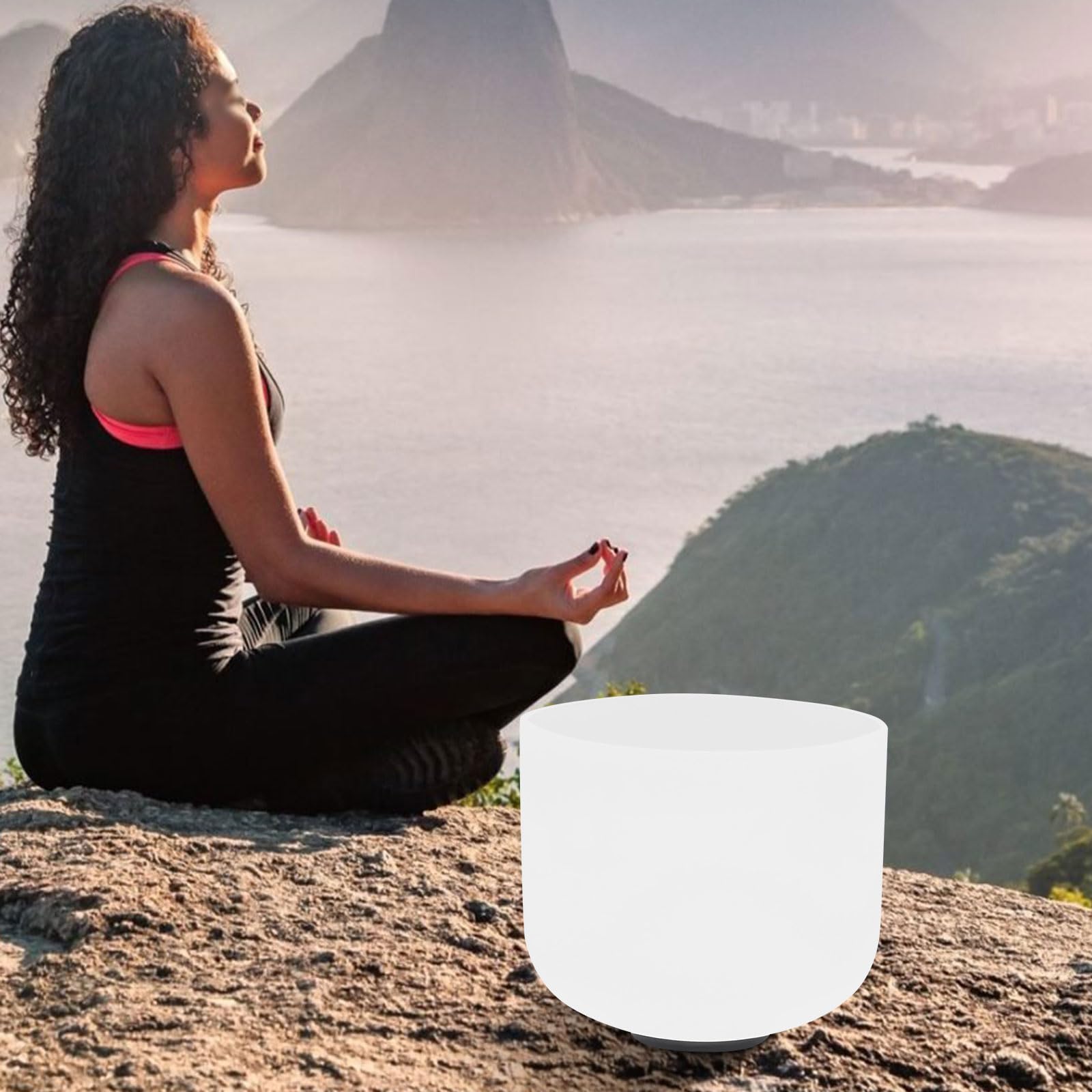 Campana tibetana in cristallo di quarzo, 20 cm, con anello e bacchetta, per terapia del suono, meditazione, preghiera, yoga, antistress, 432-440 Hz