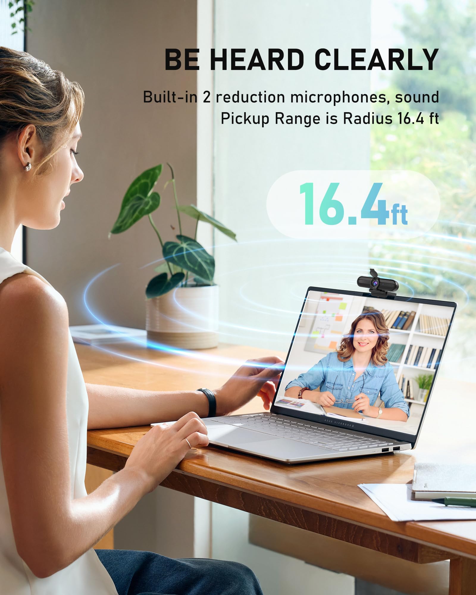 Cámara web 2K, cámara de transmisión FHD con 2K/30fps, 1080P/60fps, enfoque automático, micrófonos duales con cancelación de ruido, cubierta de privacidad y trípode, para