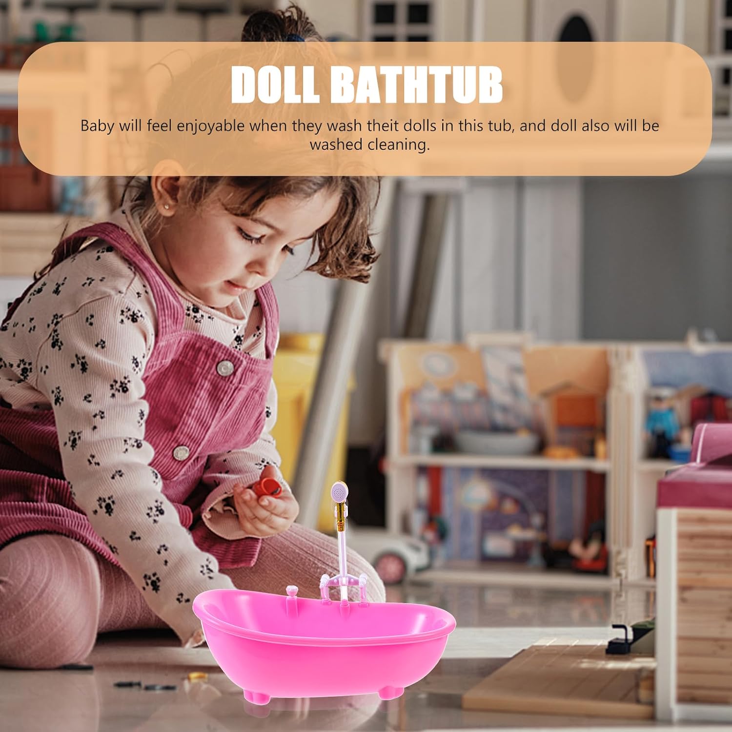 BESTonZON Mini Baby Doll Bathtub with Electric Water Jet Sprayer Battery Operated Toy Bath Tub for Dollhouse Accessories Kids Pretend Play 8.77X4.52X6.88 Inches