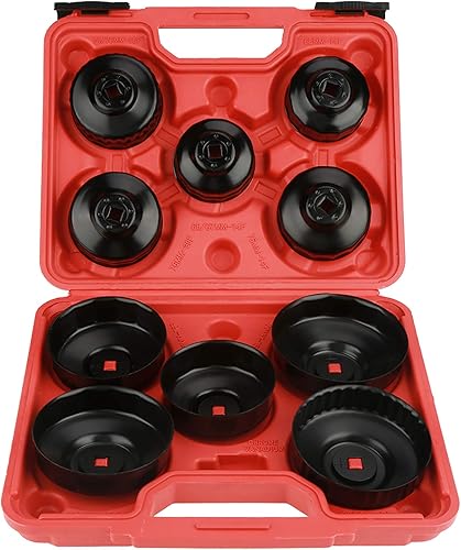 Ejoyous Juego de llaves universales de tapa de filtro de aceite de 11 piezas con estuche de transporte portátil para reparación de automóviles