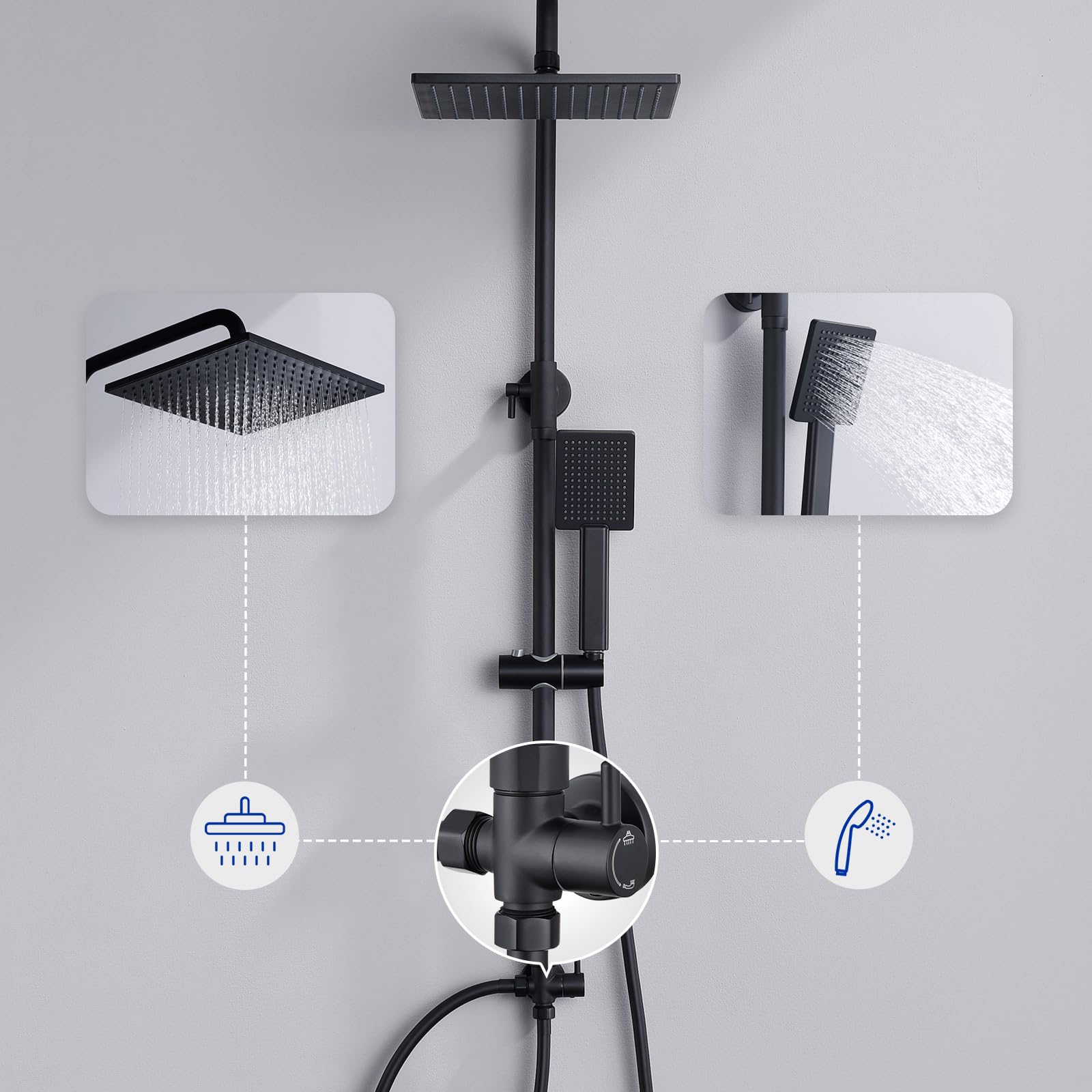 Auralum Colonna Doccia Senza Miscelatore 74-109cm Regolabile Set Soffione Doccetta Nero