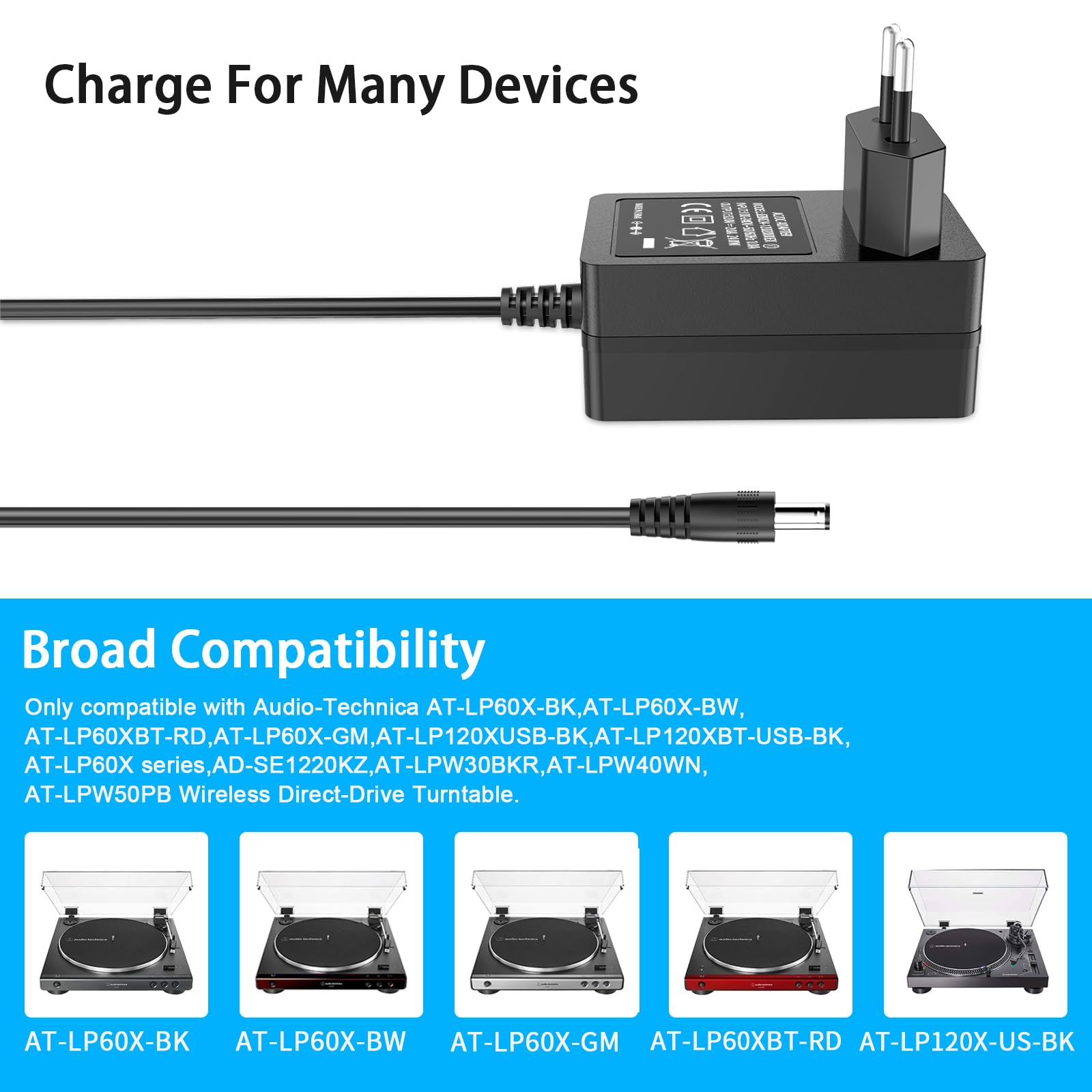 Adaptateur Chargeur Secteur 17 En 1 - Alimentation 12V, Compatible Platine Tourne-disque Audio-Technica LP120XUSB Et Autres