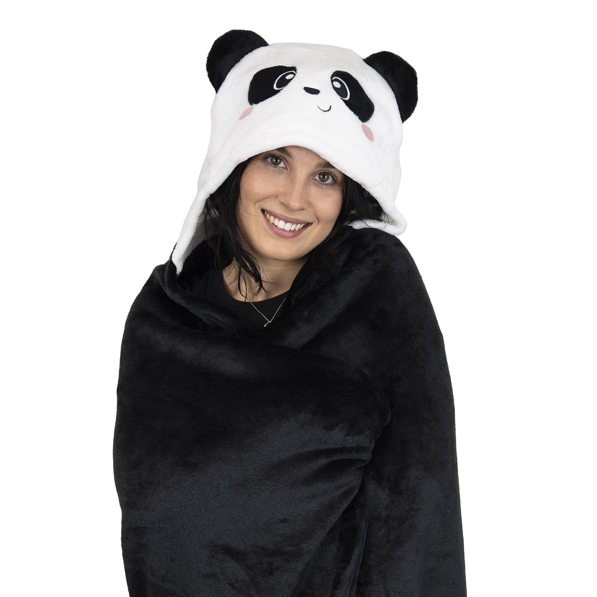 Legami - Manta con Capucha Cosy Hugs! Tema Panda con Bolsillos calientamanos y Capucha, Manta de poliéster, Cierre de botón, 150 x 125 cm