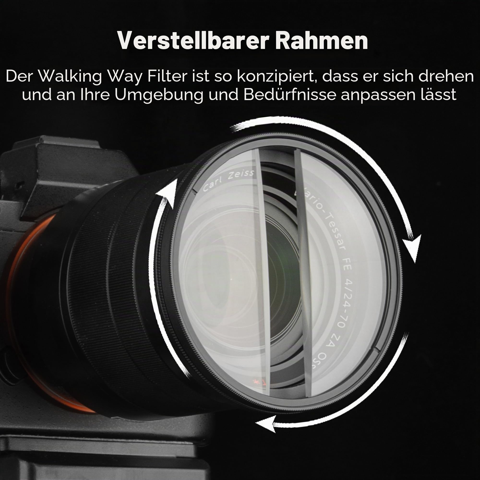 Walking Way Split-Diopter 77mm für doppelten Halbmond-Unschärfe-Effekt | K9 Optikglas Aluminiumrahmen doppelter Halbmond Split-Fokus klare Mitte mit künstlerischer Unschärfe