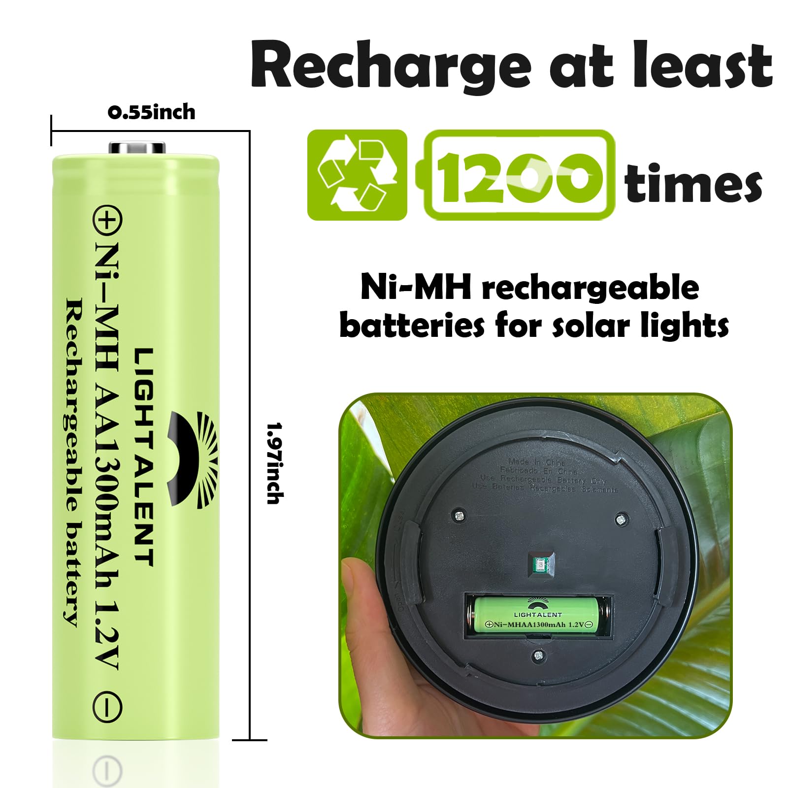 Lightalent Ni-MH - Baterías recargables AA de doble A de alta capacidad de 1,2 V precargadas para jardinería de jardín, luces solares al aire última intervensión, cadena de luces, luces de camino