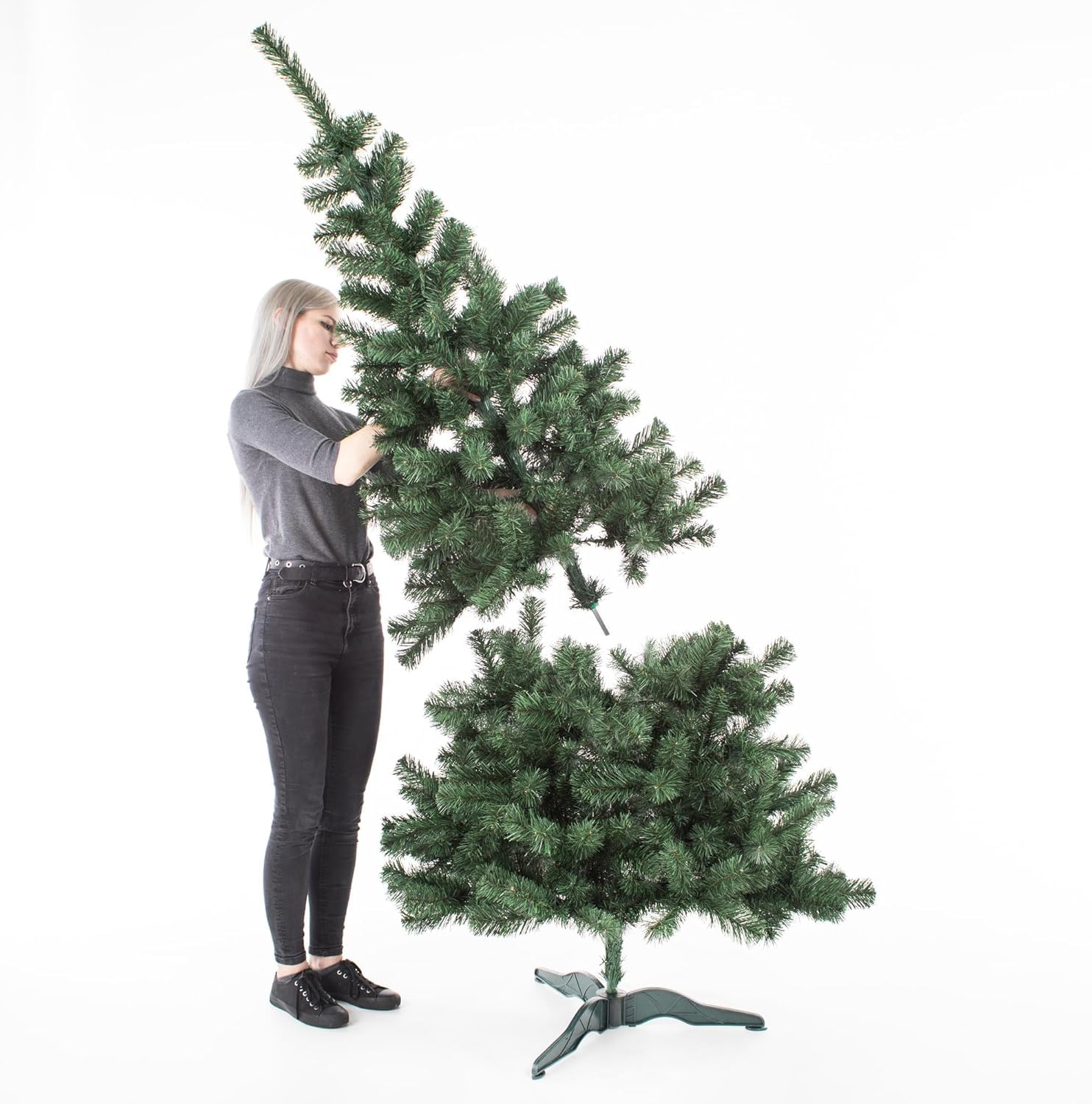 DecoKing Künstlicher Weihnachtsbaum 180 cm TESTSIEGER - Naturgetreu, dichte Zweige Ø 105 cm | 10 Jahre Garantie | Einfach aufzubauender Christbaum | Tannenbaum künstlich Premium | Made in EU | Lena