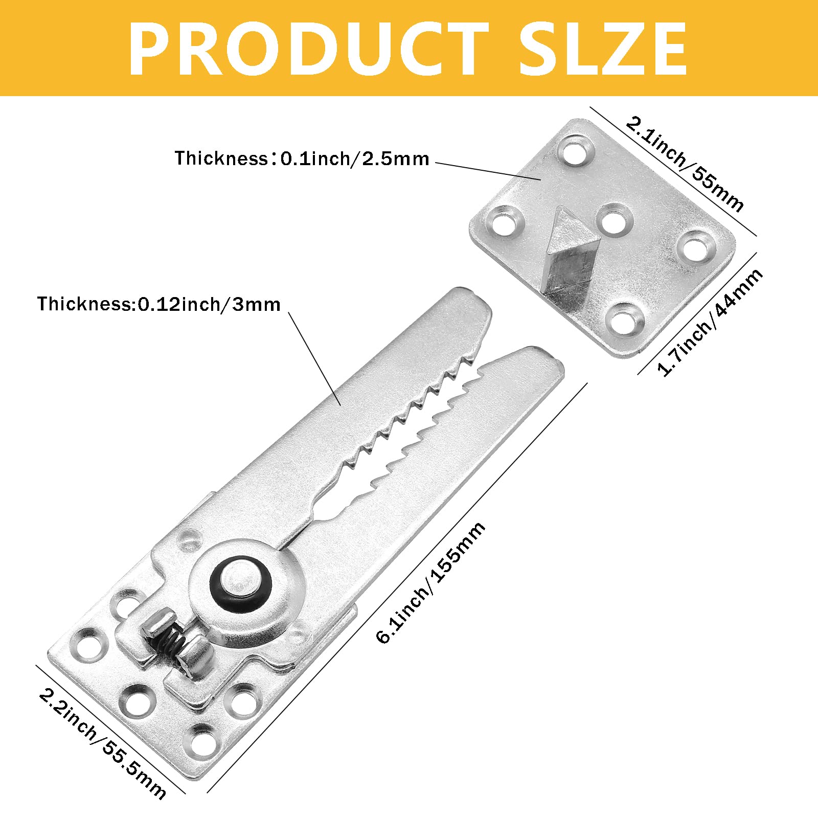 2-Pack Heavy Duty Sectional Couch Connectors - Steel Sofa Snap Clips With Screws (6.1 Inch)